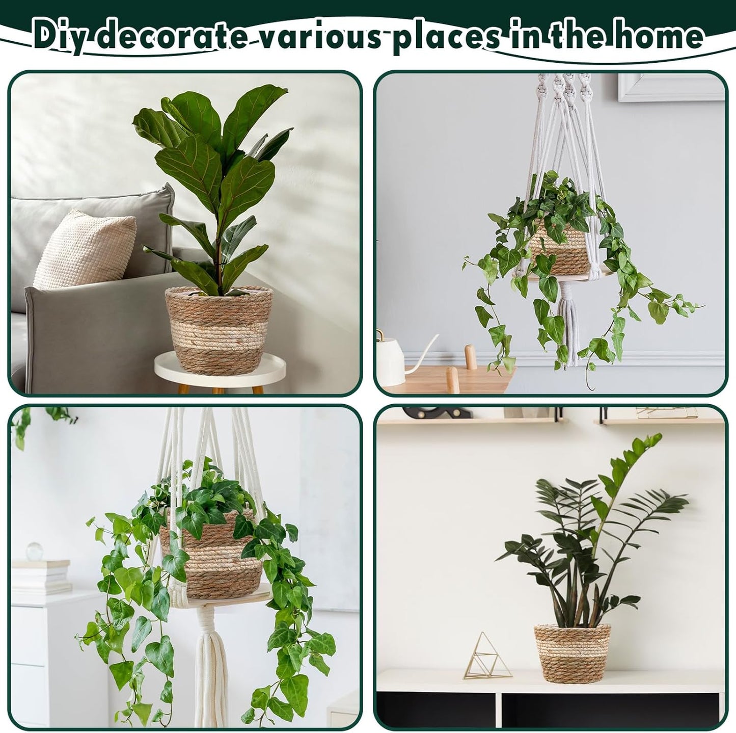 Mumufy 6 Pcs Seagrass Planter Basket Flower Pots Cover Plant Baskets Hand Woven Plant Basket Storage Containers with Plastic Liners for Indoor Outdoor Flower Pots Decoration 10, 7, 8.3 Inch(Novel)