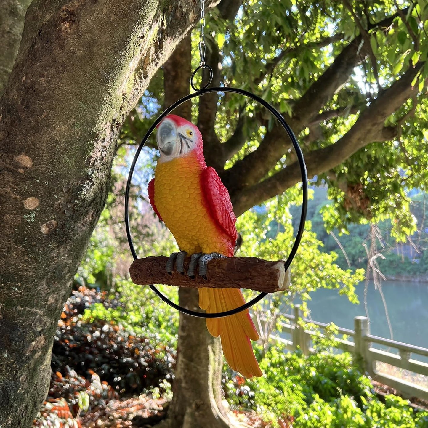 Parrot Statue 14 Inch Realistic Resin Animal Sculpture for Ornament Patio Yard Lawn Home Decor