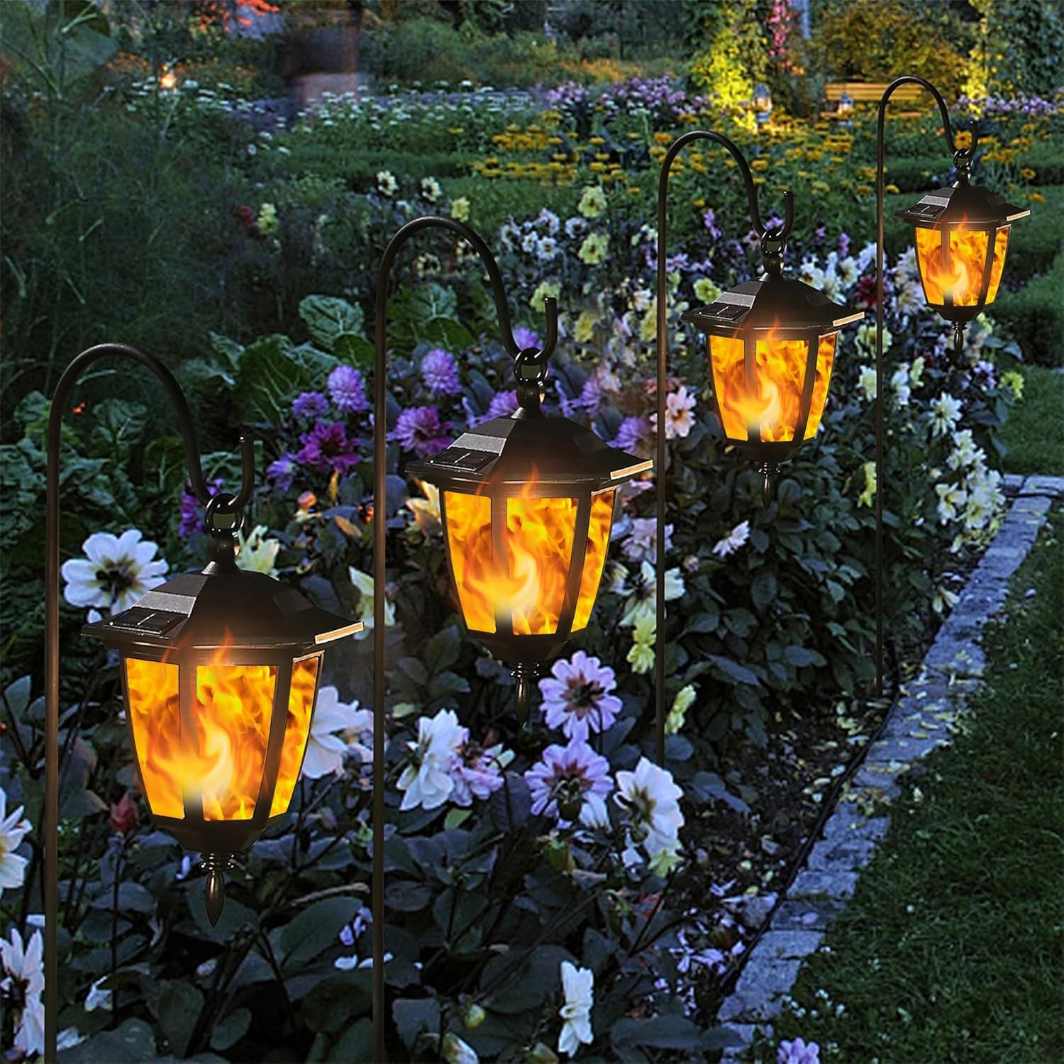 Dynaming 4 Pack Solar Flame Hanging Lights Outdoor, Halloween Solar Fl