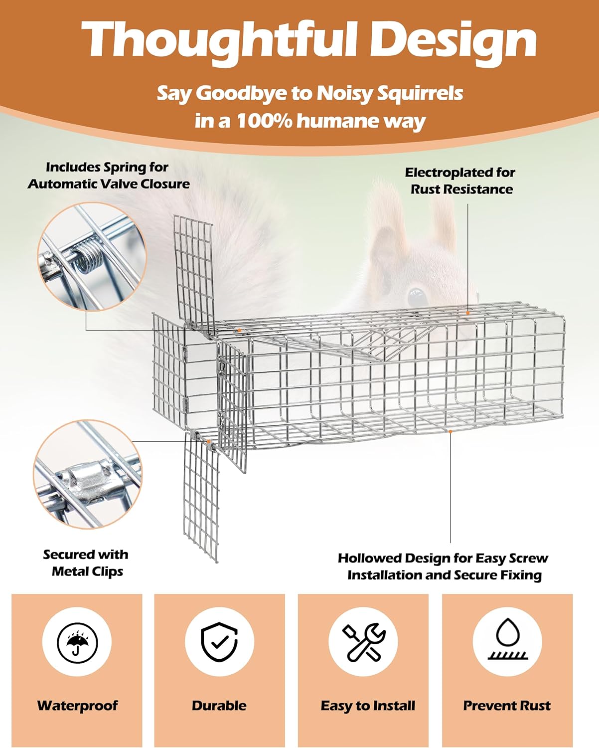 One Way Squirrel Door Excluder 11 × 3 × 3inch, Humane Squirrel Trap, R