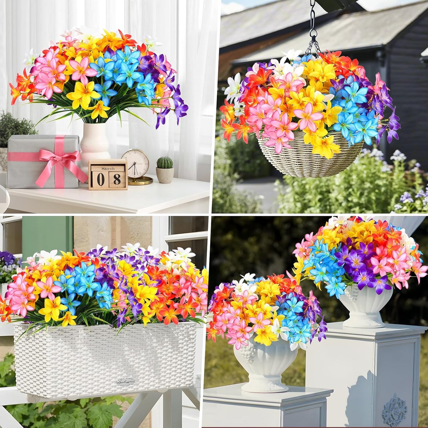 Artificial Fake Flowers for Outdoor Spring Decoration, 12 Bundles UV Resistant Faux Plastic Fabric Flowers Lily for Indoor Outdoor Garden Porch Entryway Window Box Pot Vase Planter Decor