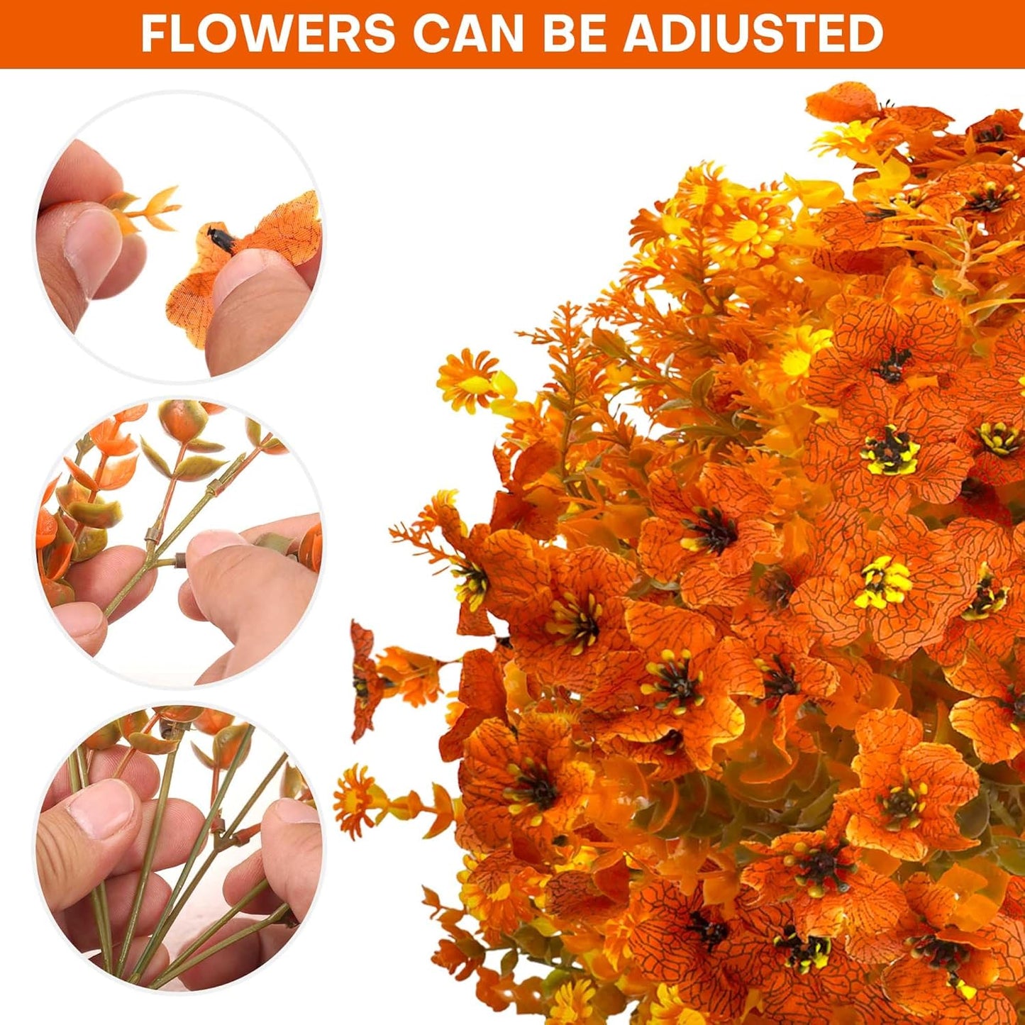 16 Bundles Artificial Mums for Outdoors Garden Home Decoration Fake Mums UV Resistant Fake Mums Silk Faux Flower Plastic Plants for Outside No Fade Fall Decor for Front Porch Pot Decor