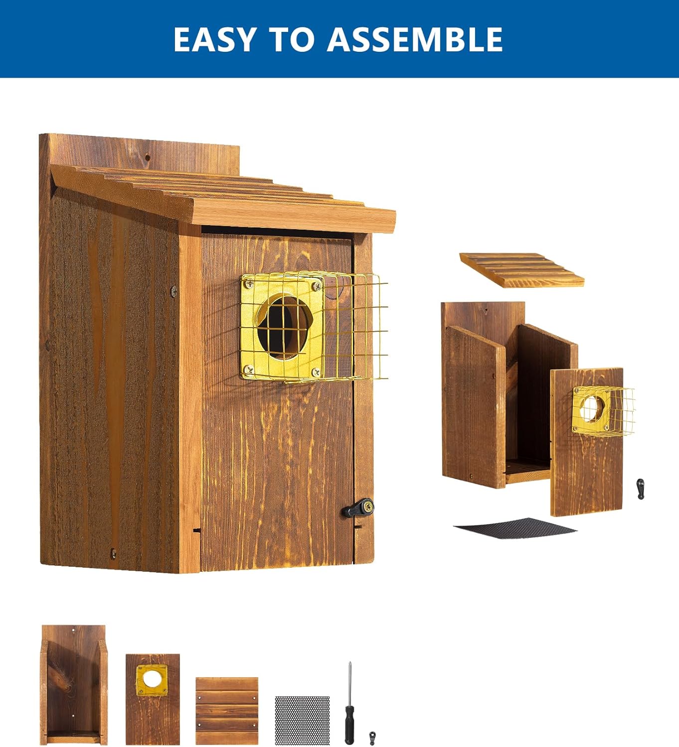 2pk Fortress Bluebird House for Outdoor Clearance - Metal Entry Cage, Mesh Base & Brass Guard - Cedar Bird House for Bluebirds, Finches, Patented Design, Weatherable 5 Years Usage, 6"x7", 2026 Updated