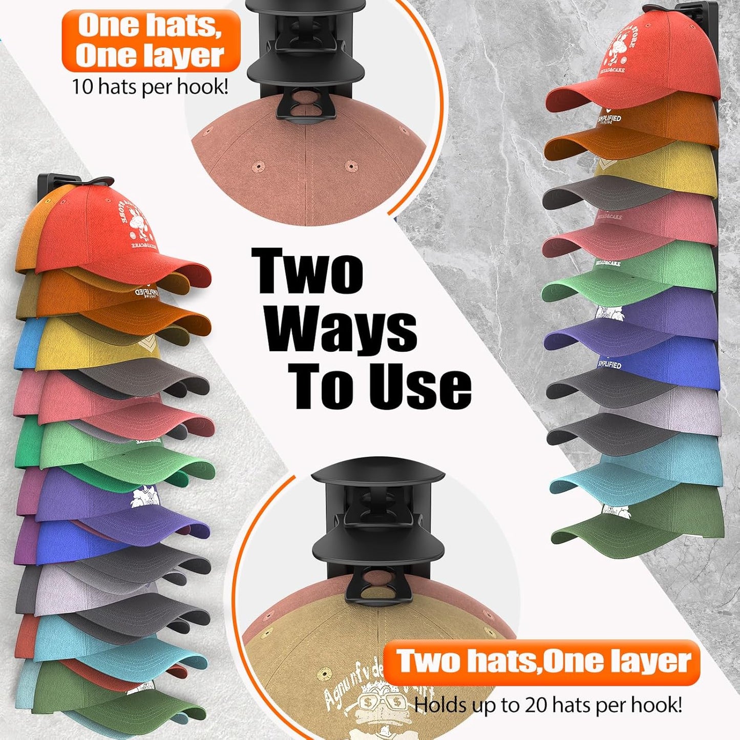 Hat Organizer for Baseball Caps Hold Up to 40 Hats, 2 Pack Hat Rack fo