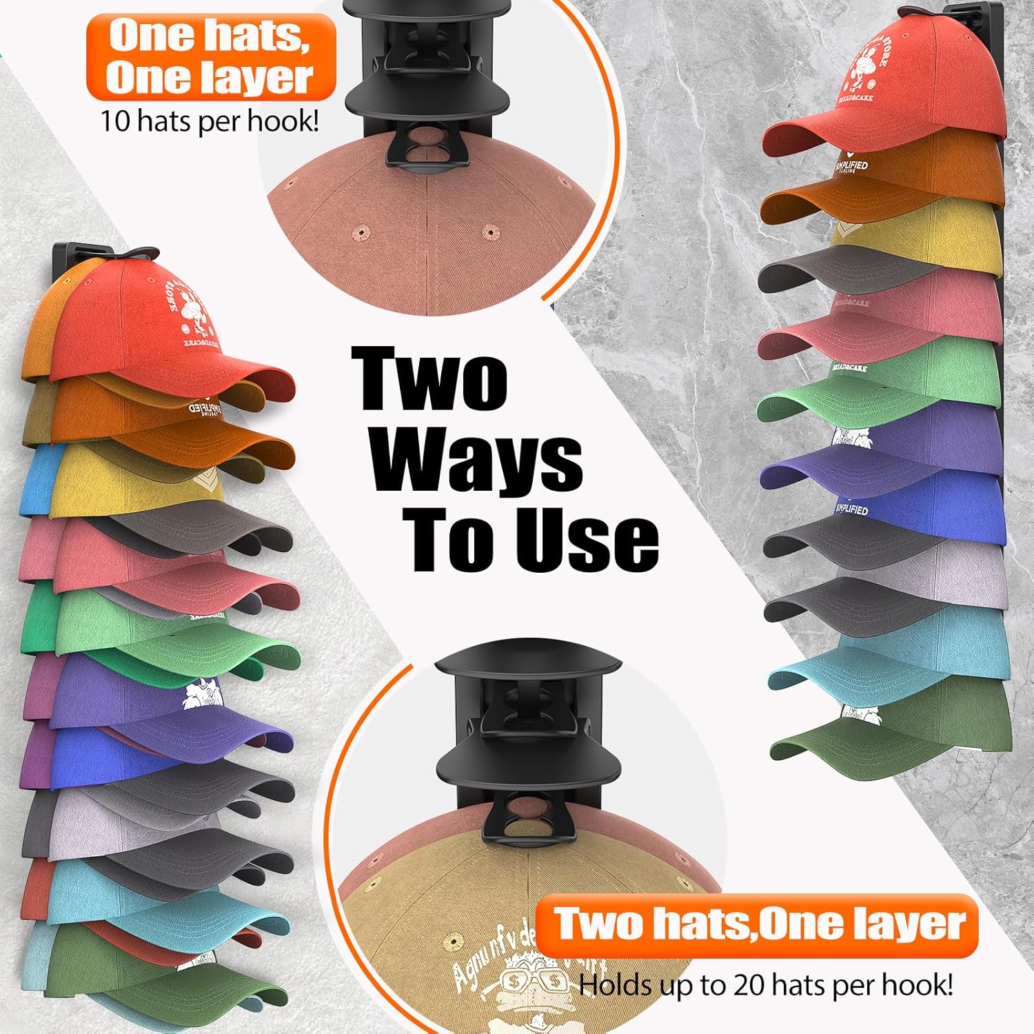 Hat Organizer for Baseball Caps Hold Up to 40 Hats, 2 Pack Hat Rack fo