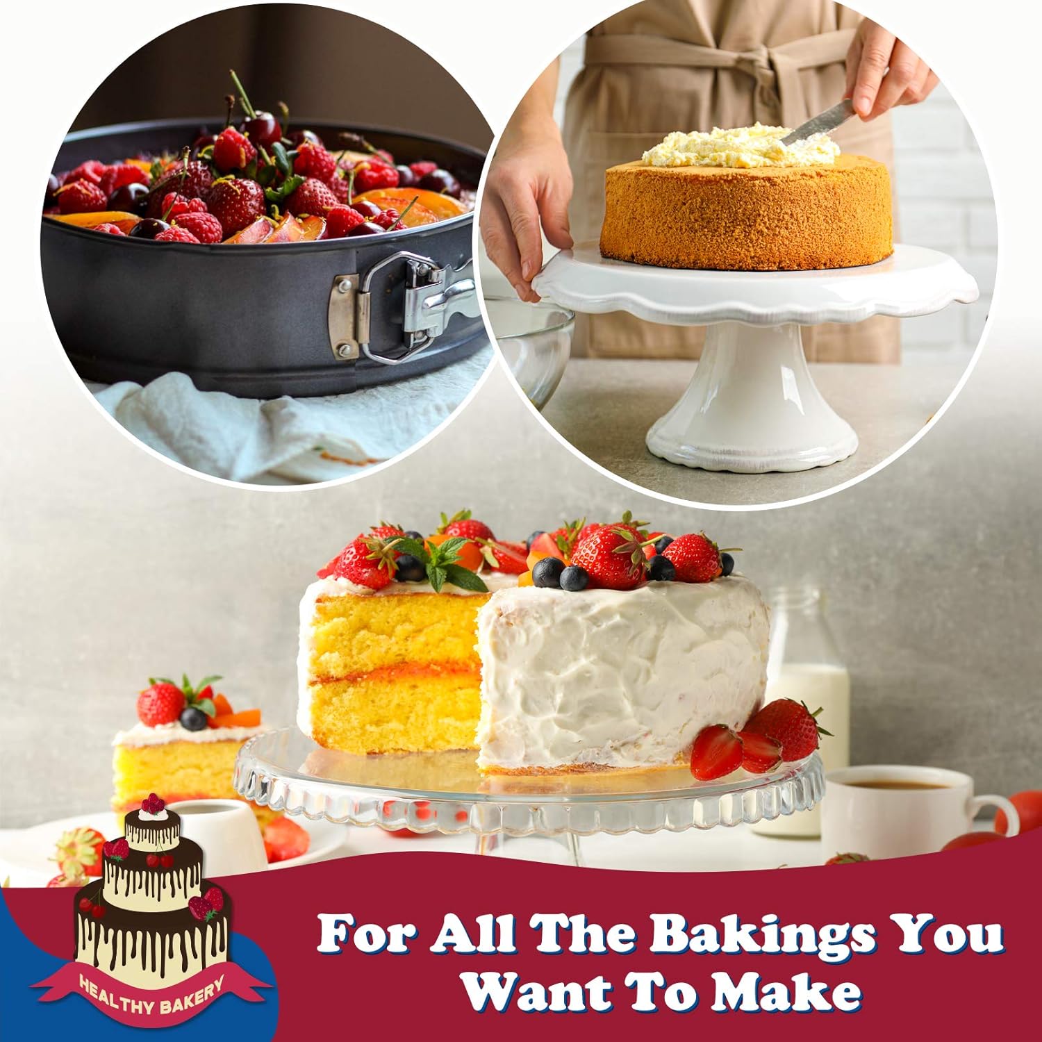 HIWARE 9 Inch Non-stick Cheesecake Pan Springform Pan with Removable B