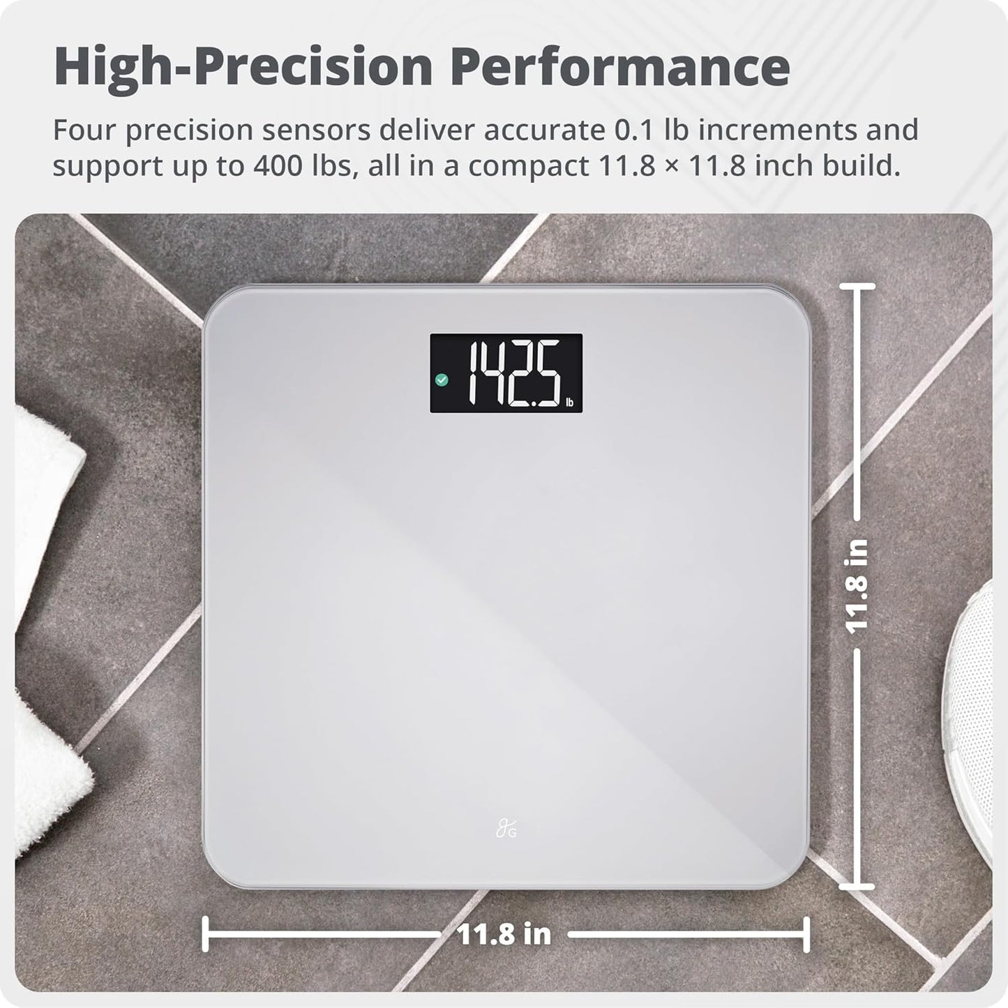 Greater Goods AccuCheck Digital Scale for Body Weight - Accurate Digital Bathroom Scale with High-Precision Sensors, Large Easy-to-Read Backlit Display, 400 lb Capacity, Auto Step-On (Gray)