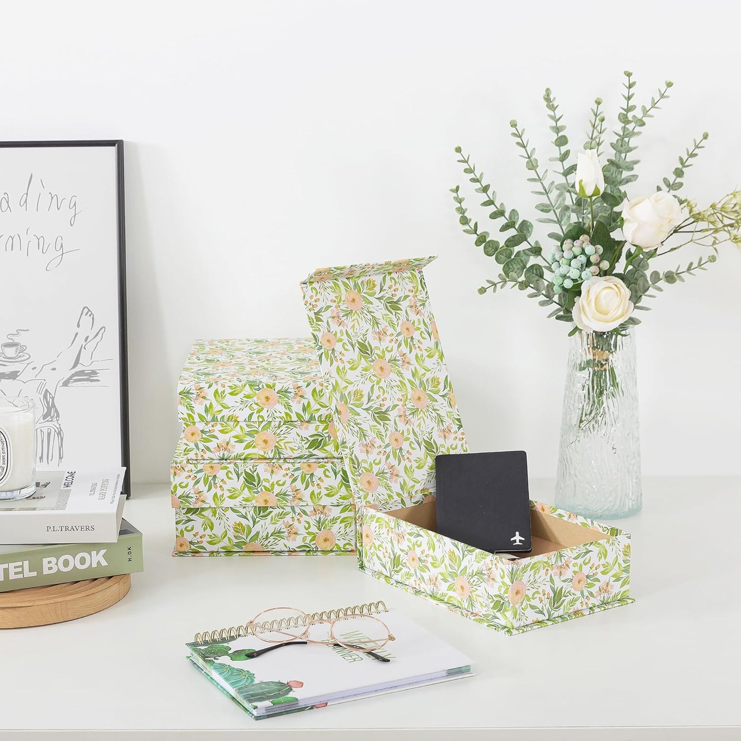 Soul & Lane Decorative Cardboard Storage Boxes, Set of 3 Floral Patter
