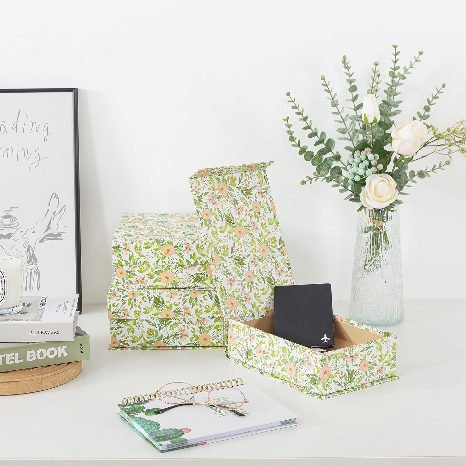 Soul & Lane Decorative Cardboard Storage Boxes, Set of 3 Floral Patter