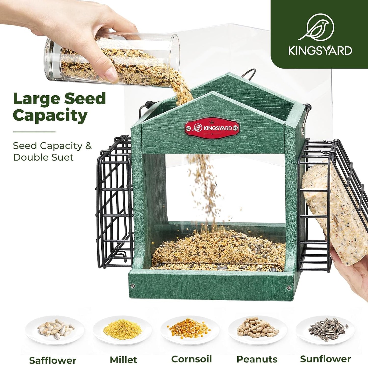 Kingsyard Bird Feeder for Outdoor Hanging - Recycled Plastic Double Su