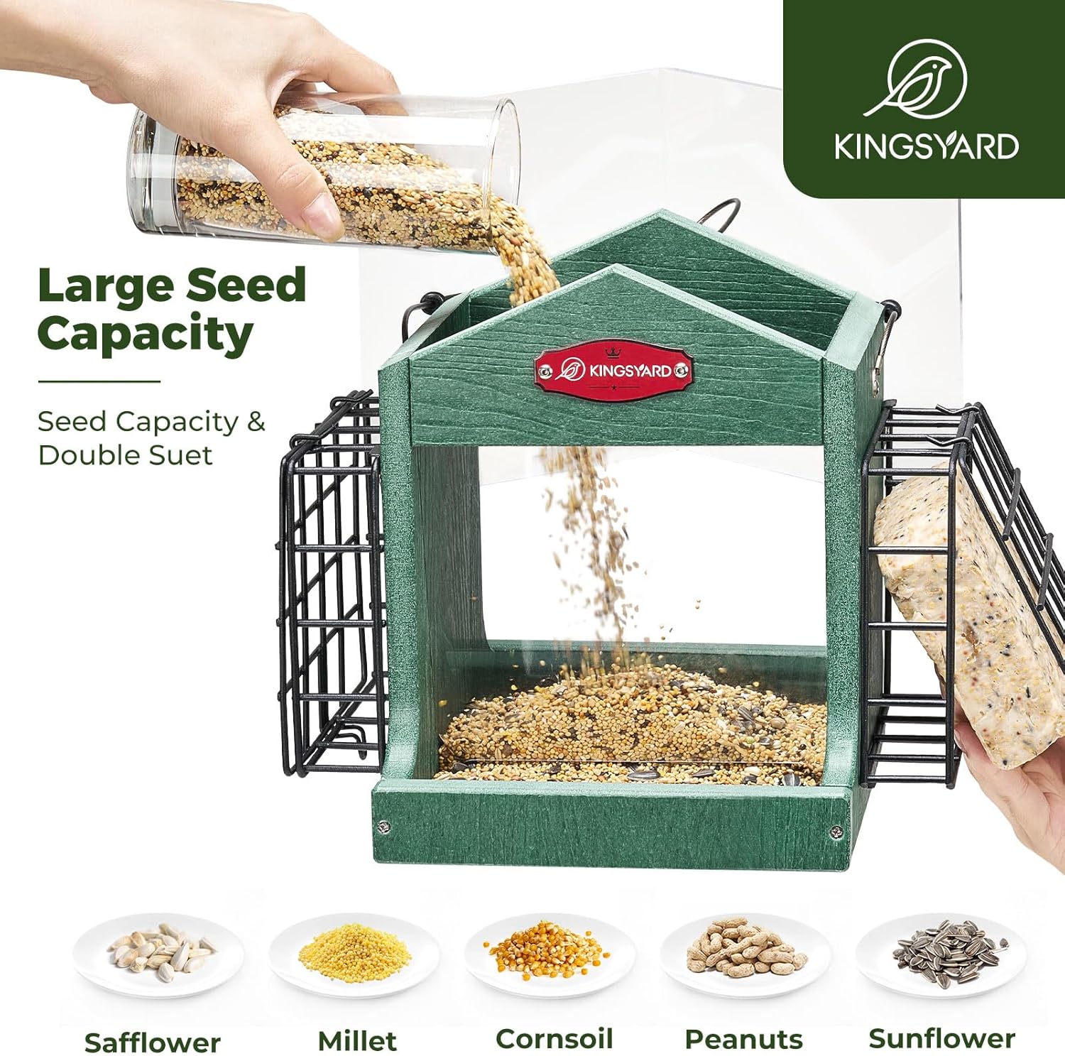 Kingsyard Bird Feeder for Outdoor Hanging - Recycled Plastic Double Su