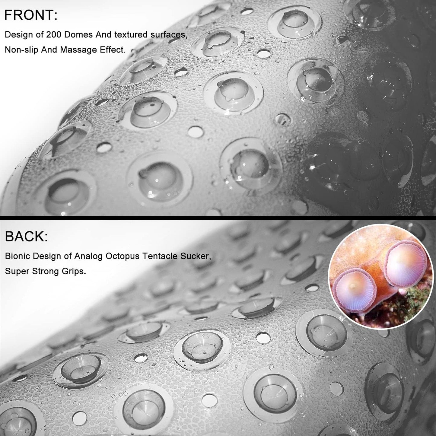 Bathtub Mats for Shower Tub, Extra Long Non-Slip 39 x 16 Inch Bath Mat with Drain Holes and Suction Cups, BathMat for Bathroom with Machine Washable (Clear Grey)