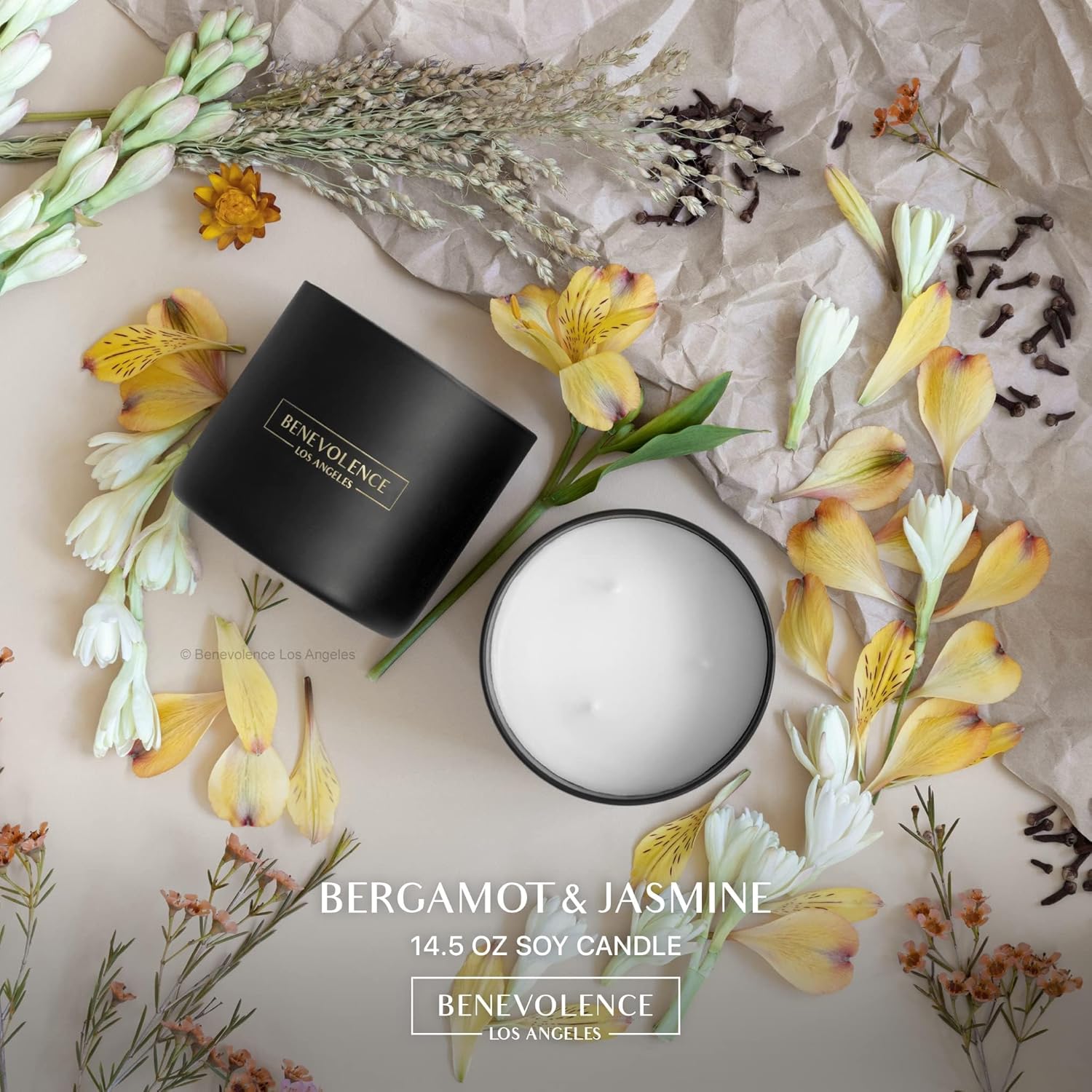 Benevolence LA 3 Wick Candle, Bergamot & Jasmine Large Christmas Scent