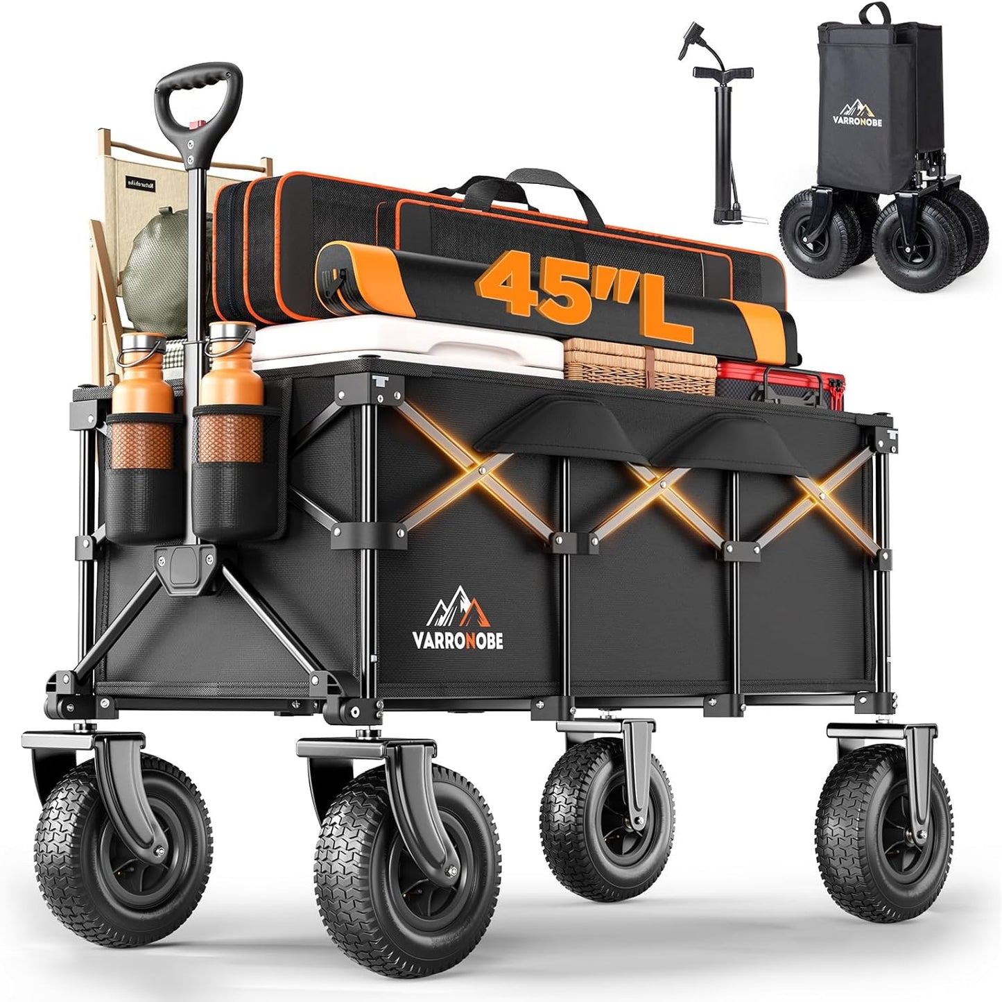 Beach Wagon with 10x3.5 Big Rubber Wheels for Sand, 400lbs Heavy Duty 
