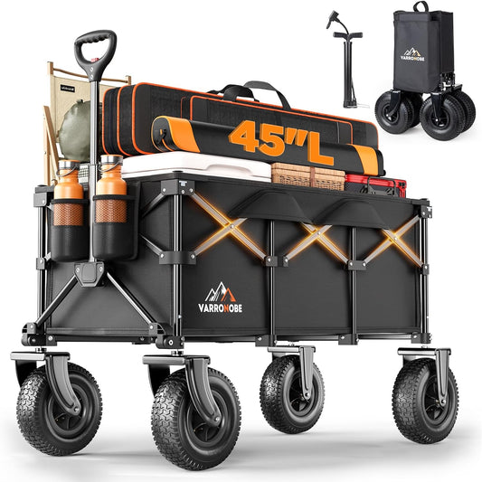 Beach Wagon with 10x3.5 Big Rubber Wheels for Sand, 400lbs Heavy Duty 