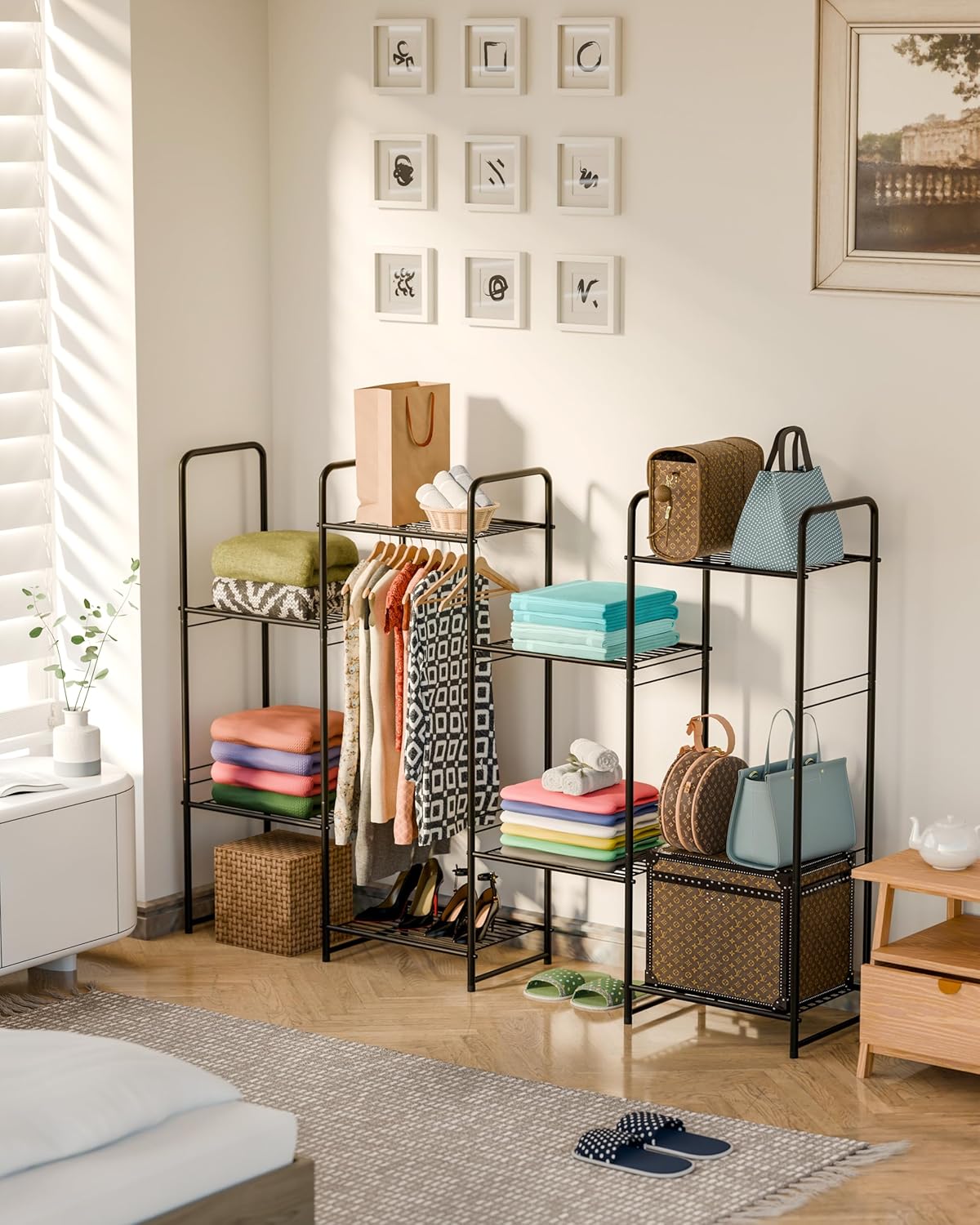 5 Tier Shelf, Heavy Duty Metal Bathroom Shelf Plant Stand, Stackable, Black