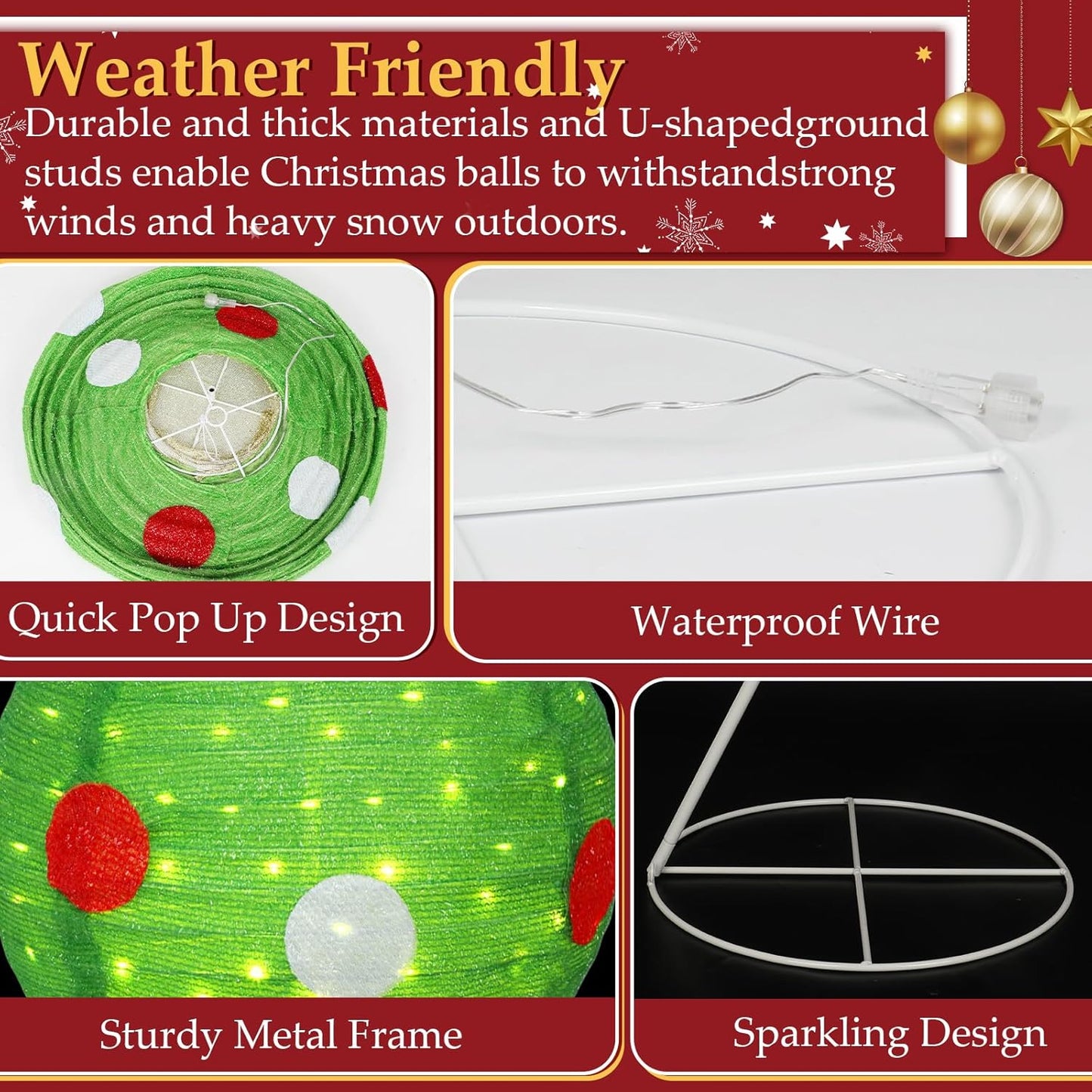 2 PCS Large Pop-Up Christmas Ball Ornaments Outdoor Decorations with B