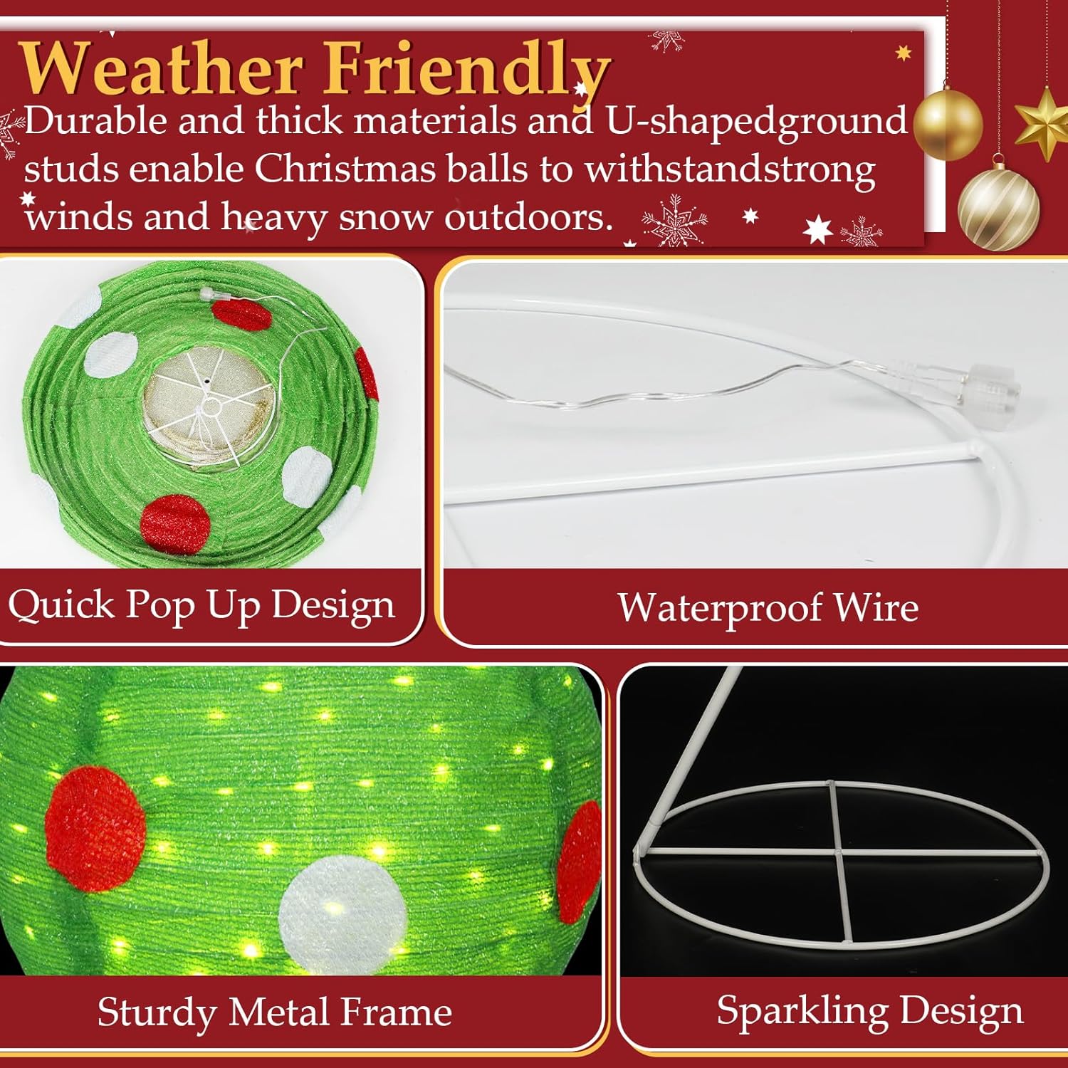 2 PCS Large Pop-Up Christmas Ball Ornaments Outdoor Decorations with B