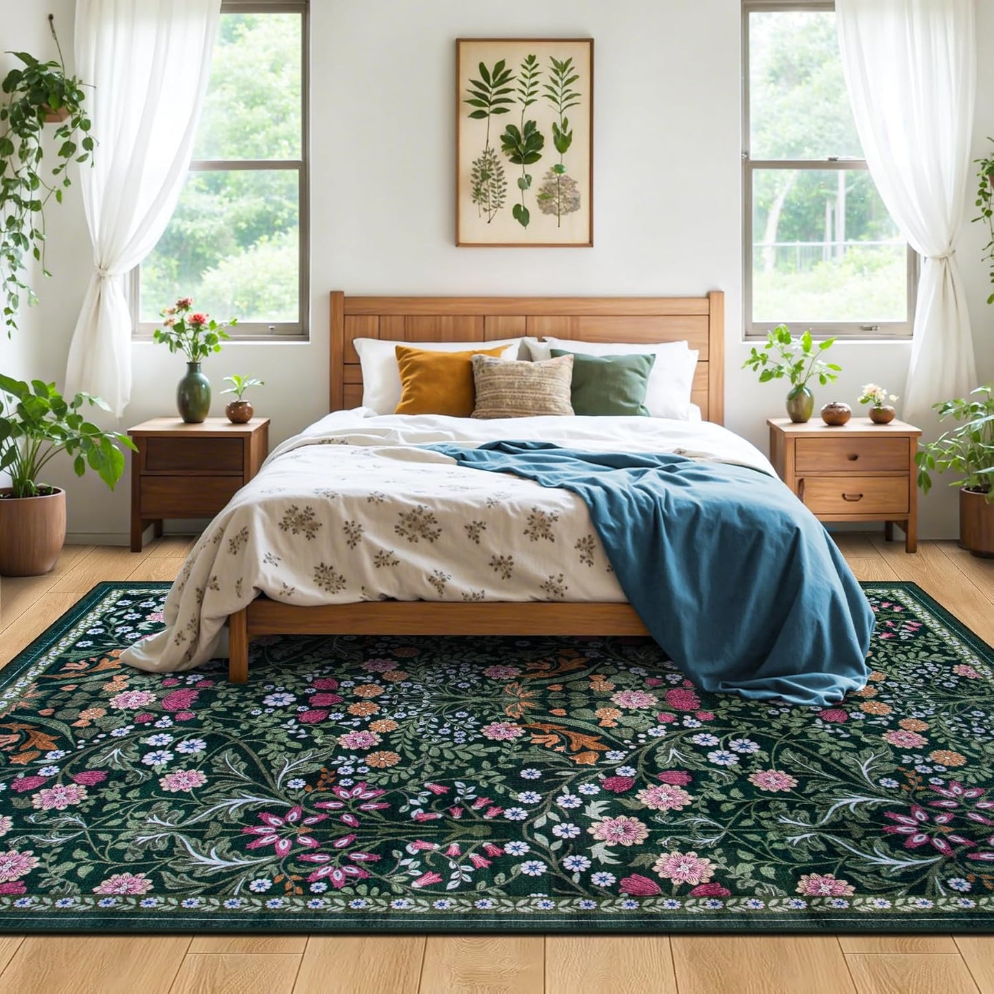 8x10 Area Rugs for Living Room: Floral Washable Rug Vintage Large Soft