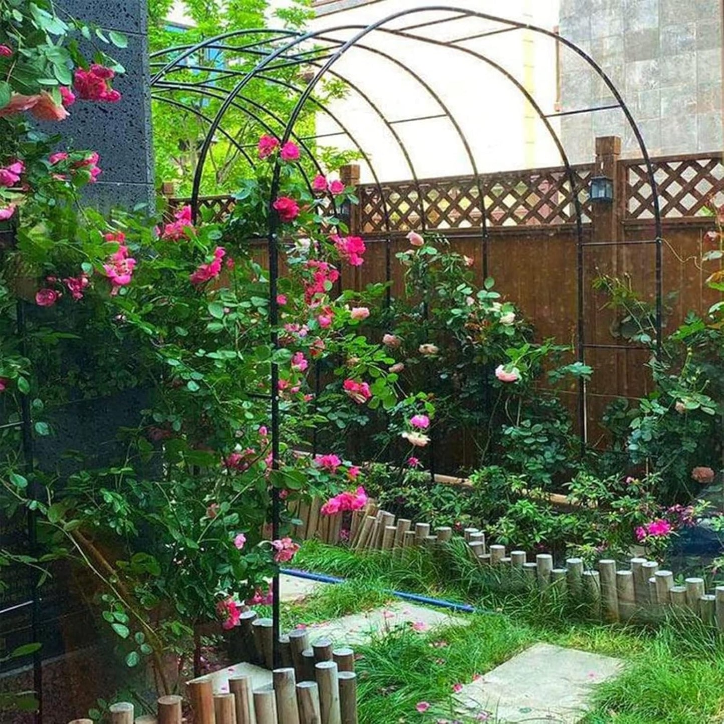 Outdoor Iron Garden Arch, Decorative Pergola for Climbing Plants, Wedding Metal Arbor, Black 140x25x230cm, Perfect for Backyard Parties & Lawn Decor