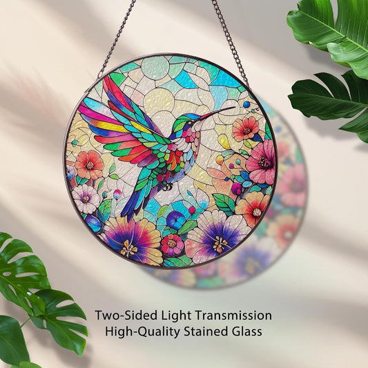 Suncatchers for Windows Hanging, with Colorful Colors Lifelike Design,8 Inches Hummingbird Stained Glass Window Hanging Perfect for Home Decor, Hummingbird Suncatcher Gifts for Mom,Bird Lovers