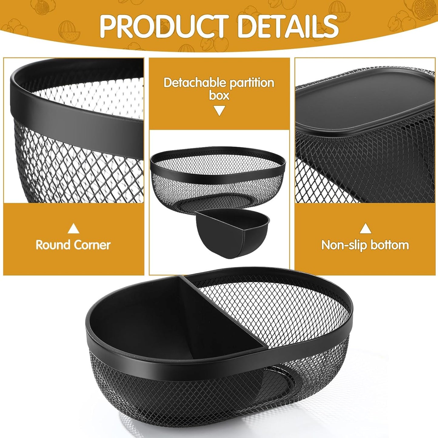 Maxdot 4 Pack Metal Mesh Steel Basket Storage Organizer Oval Iron Tray