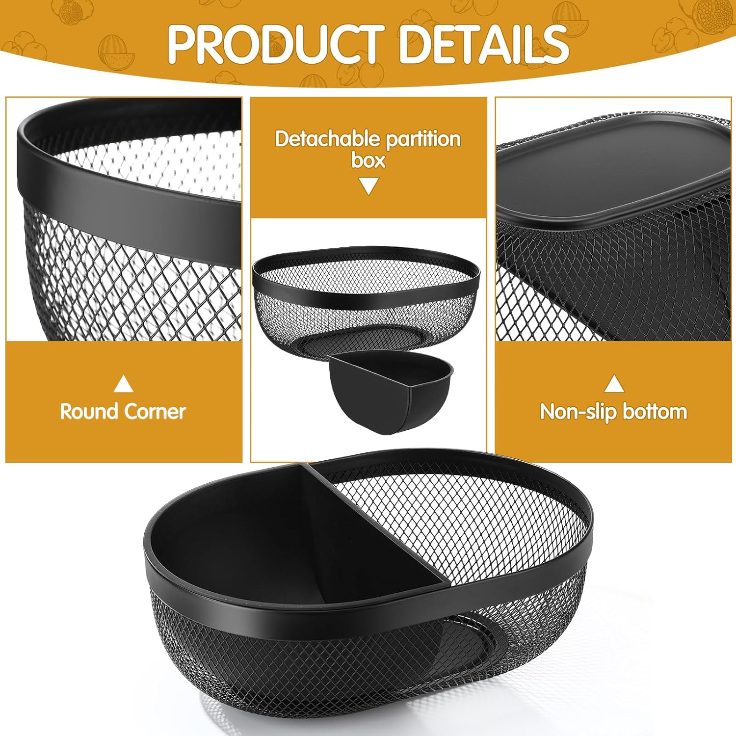 Maxdot 4 Pack Metal Mesh Steel Basket Storage Organizer Oval Iron Tray