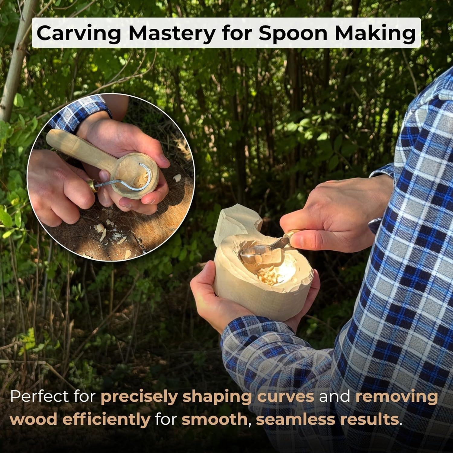 Sharky Spoon Carving Hook Knife 1.2 in (3 cm) – Curved Wood Carving Kn
