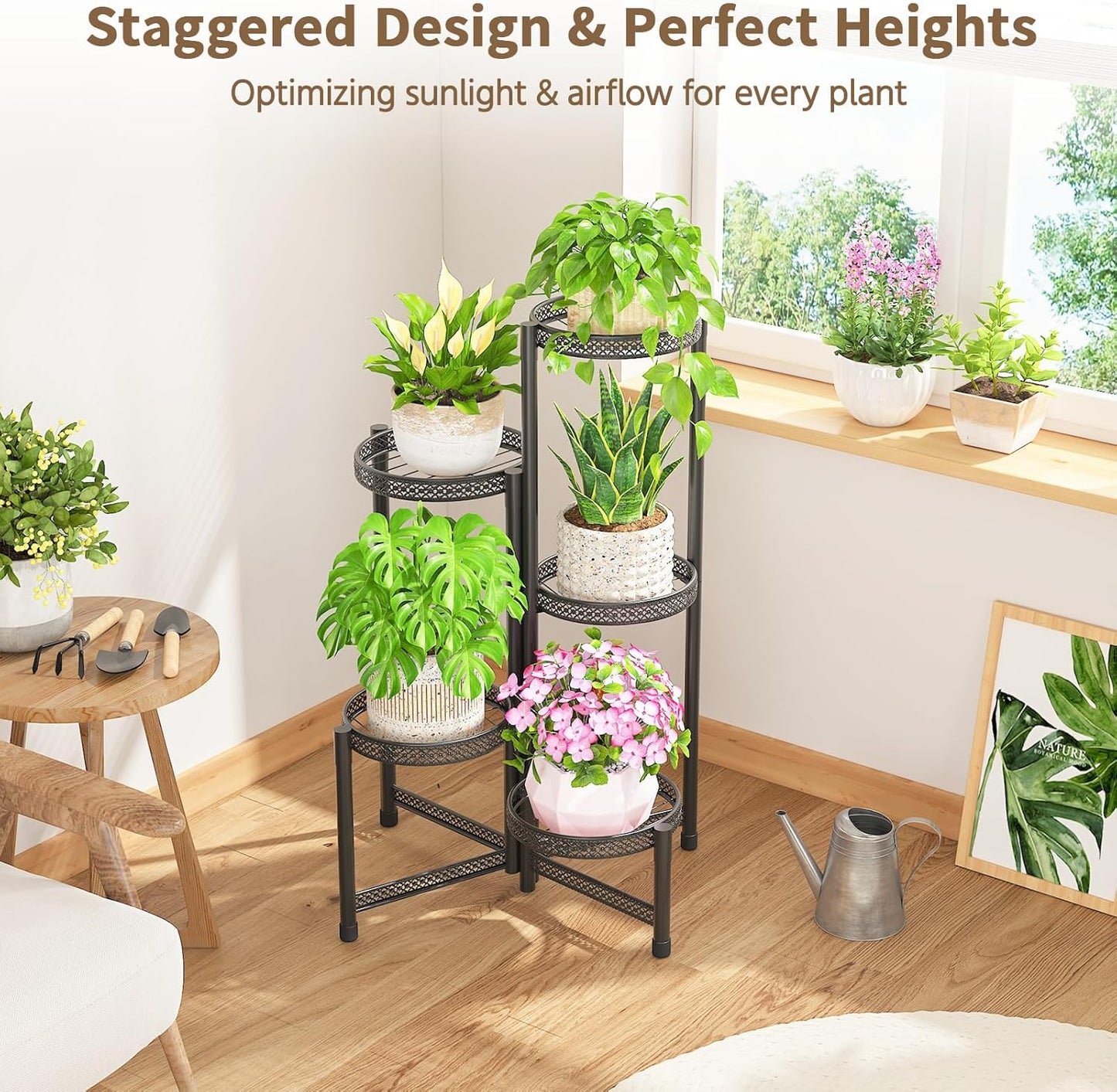 LASZOLA 5 Tiered Folding Tall Plant Stand Indoor Outdoor for Large Pla