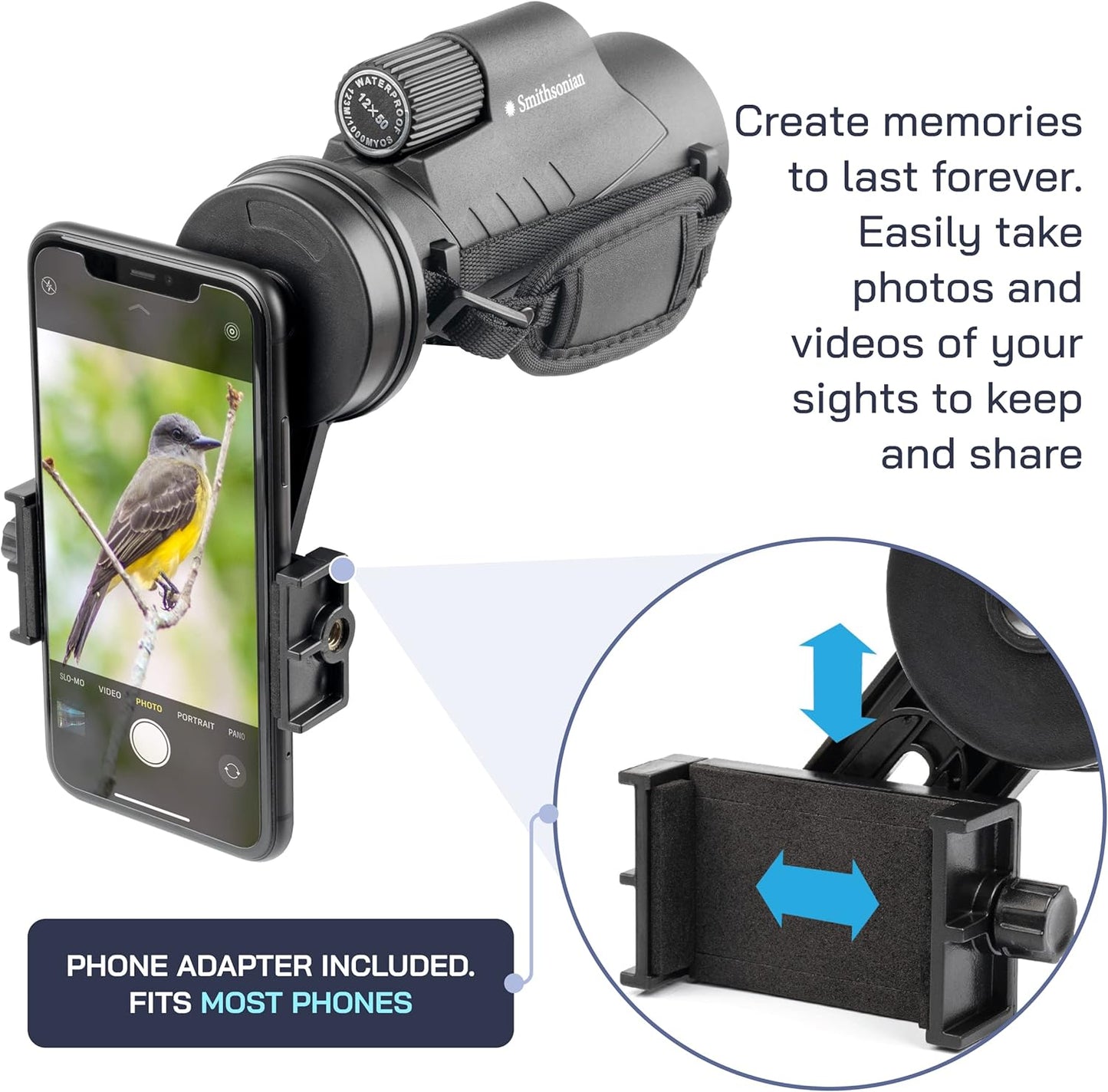 Omano Smithsonian 12x50 Monocular Telescope with Smartphone Adaptor – 
