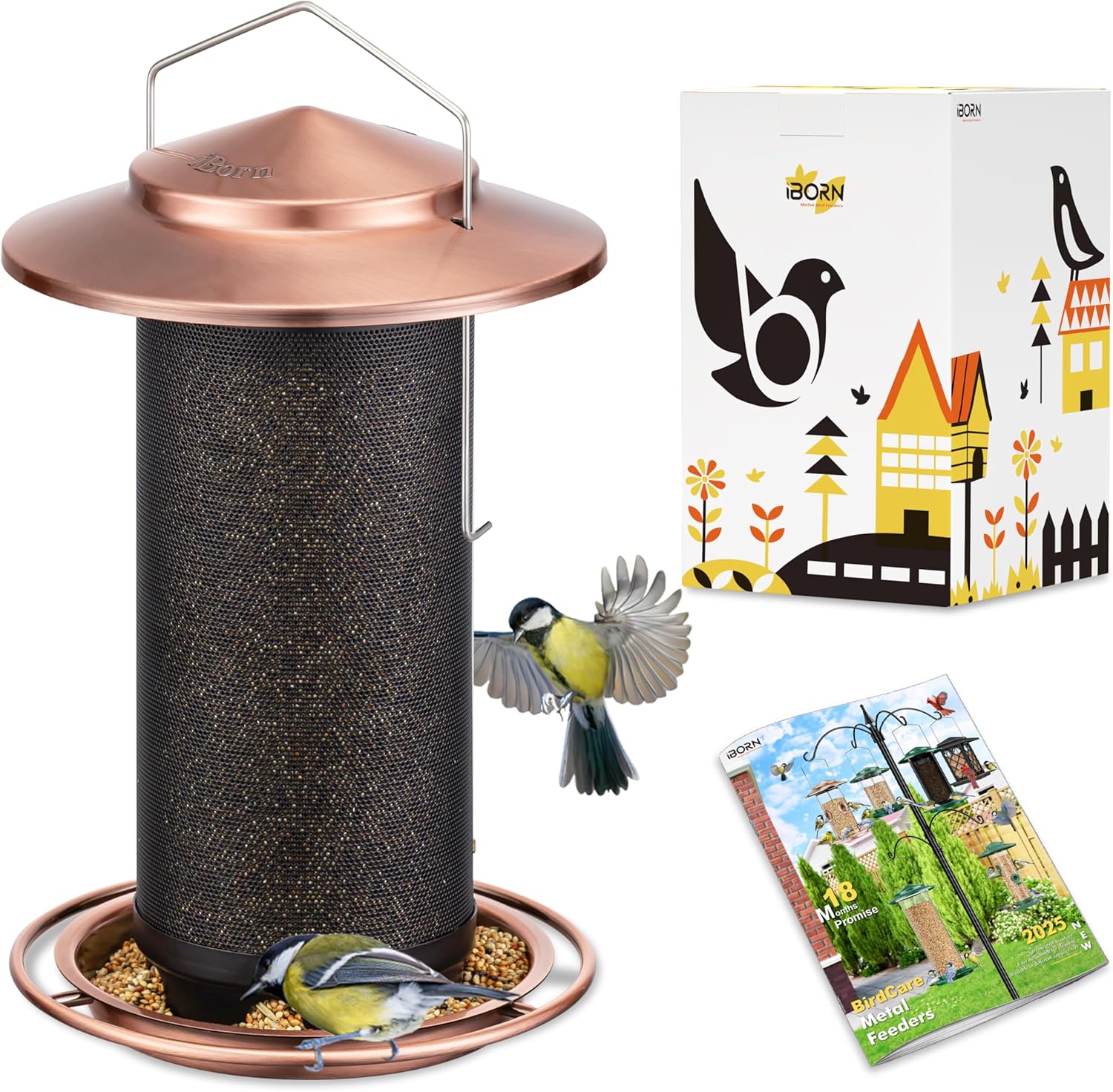 iBorn Bird Feeders for Outdoors, All Metal Mesh Tube, Holding Bird See