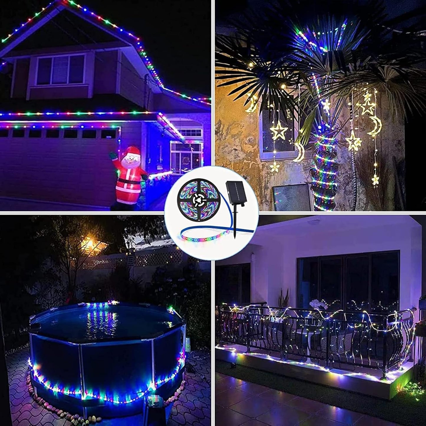Solar Strip Lights Outdoor 5M Waterproof, 150LED Flexible Solar LED Strip with Remote, 8 Modes Timer, IP65 for Stairs, Fence, Patio, Courtyard, Christmas Decor (Colorful)