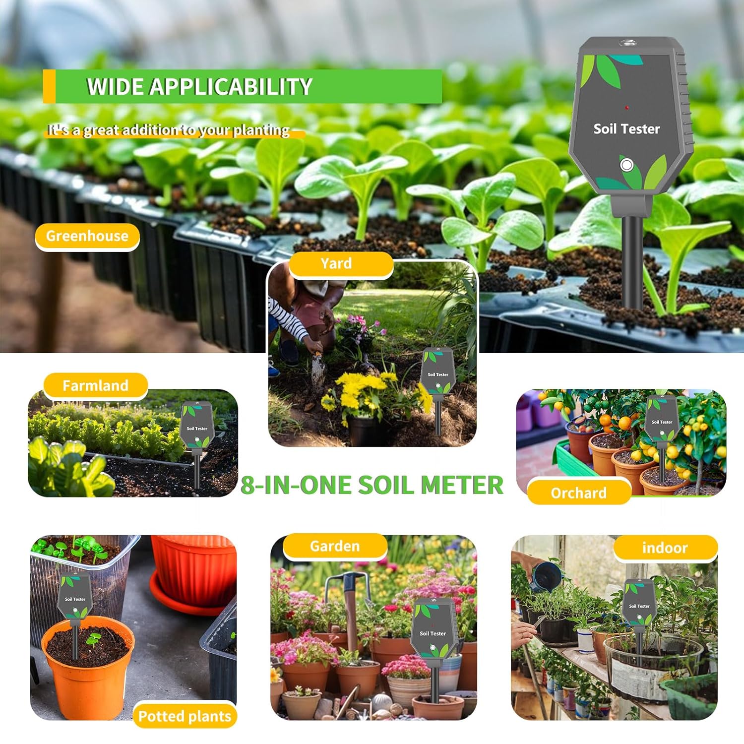 Soil Moisture Meter for Plants, 8-in-1 Soil pH Meter Moisture, Light, 
