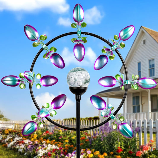 Large Peacock Solar Wind Spinner Outdoor - Metal Kinetic Sculptures wi