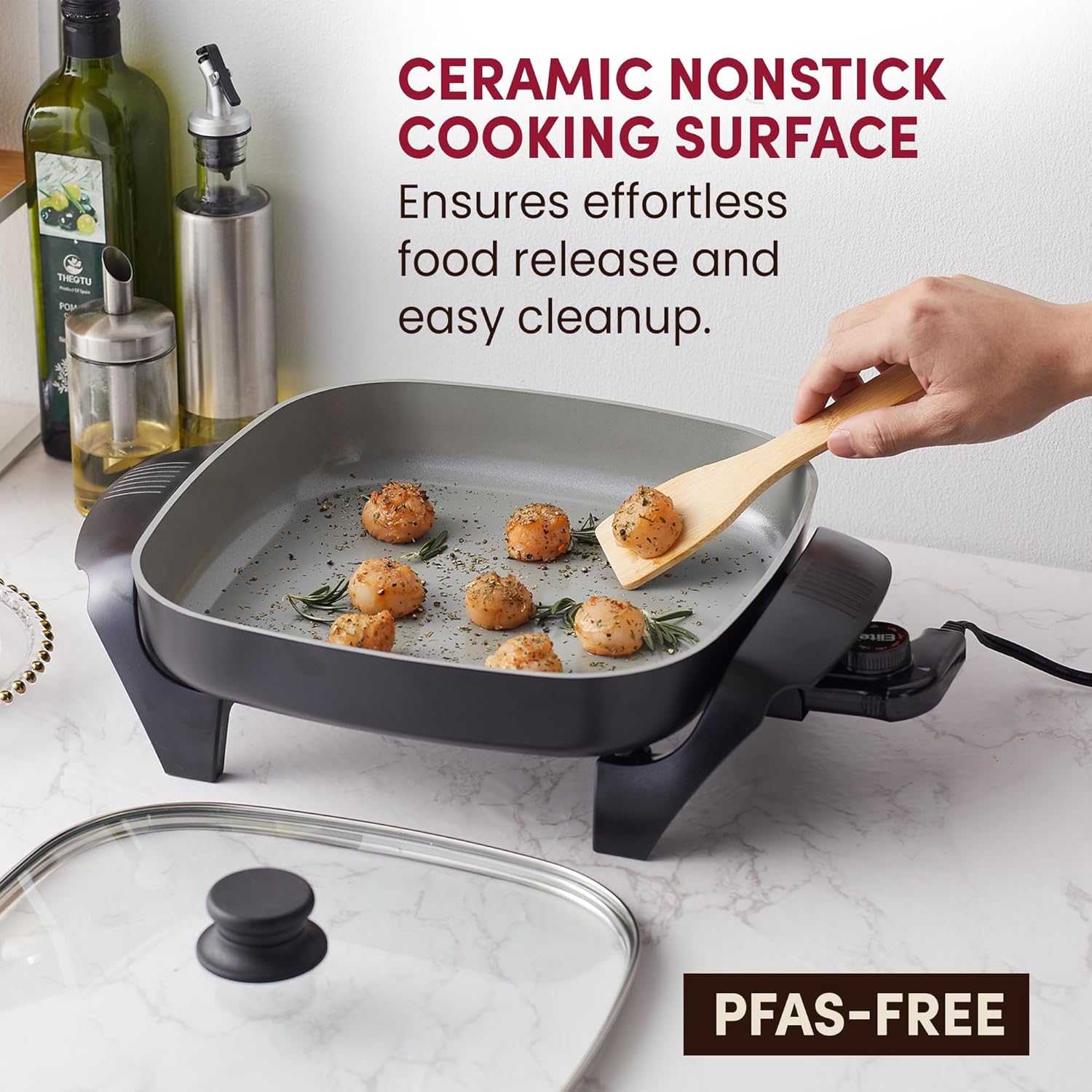 Elite Gourmet 12"x12"x2.15” Ceralast™ PFAS Free Ceramic Electric Skill