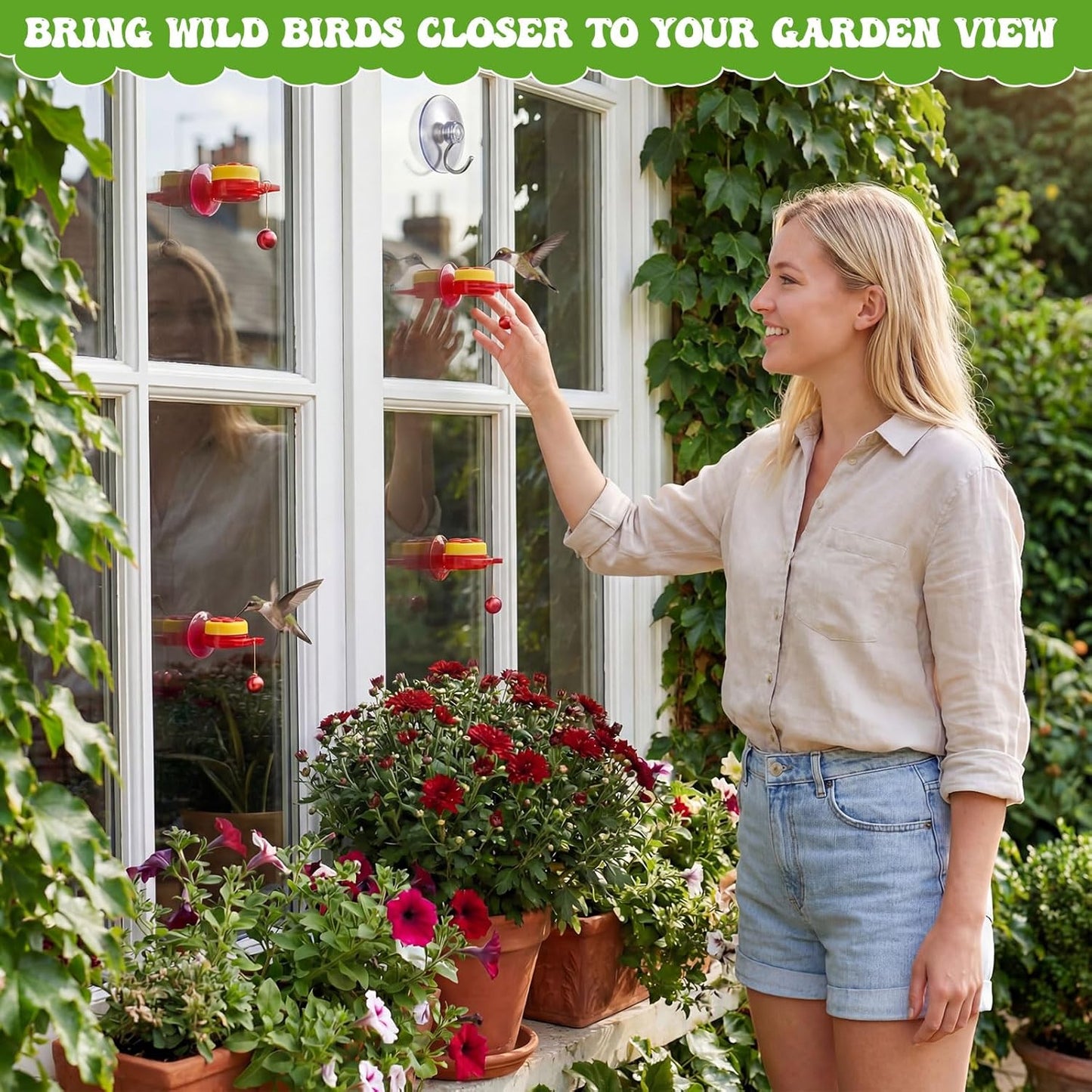 4 Set Window Hummingbird Feeder, 1.57" x 2.56" x 2.76" Mini Humming Bird Feeders with Strong Suction Cup and Brush for Outdoors Garden Decoration