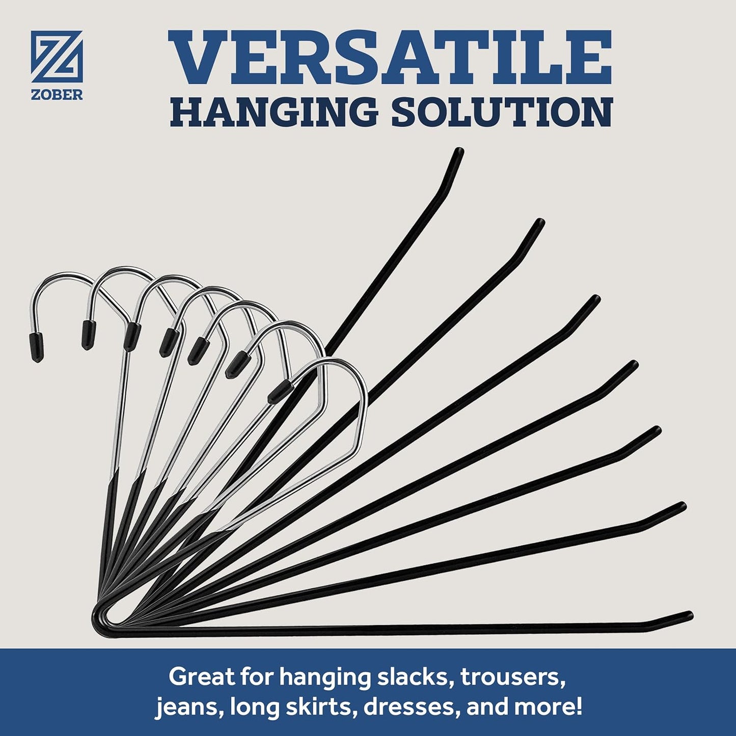 Zober Pants Hangers Non Slip - 20 Pack Open Ended Pants and Jean Hangers for Closet - Space Saving Clothes Hanger - Strong, Durable, Metal Pant Hangers (Black)
