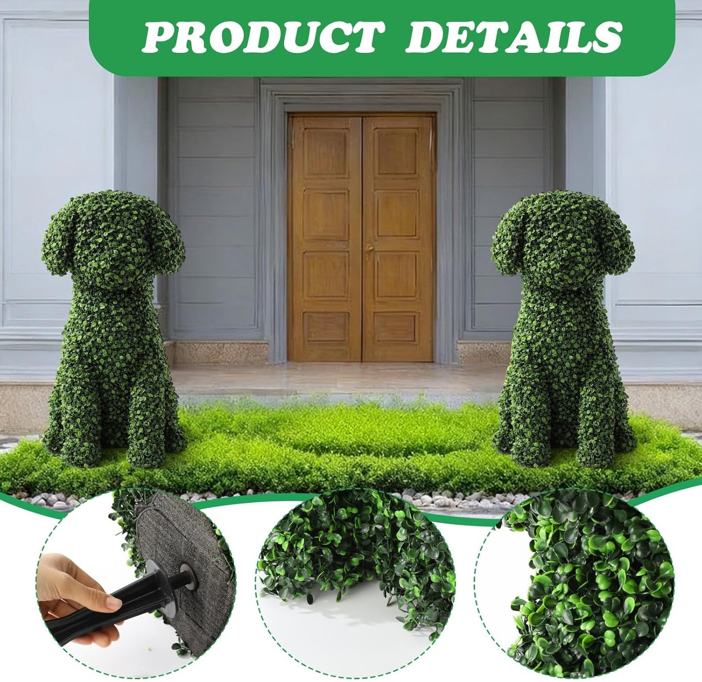 XunYee 2 Pcs 24 Inches Large Artificial Topiary Dog Moss Decoration, G