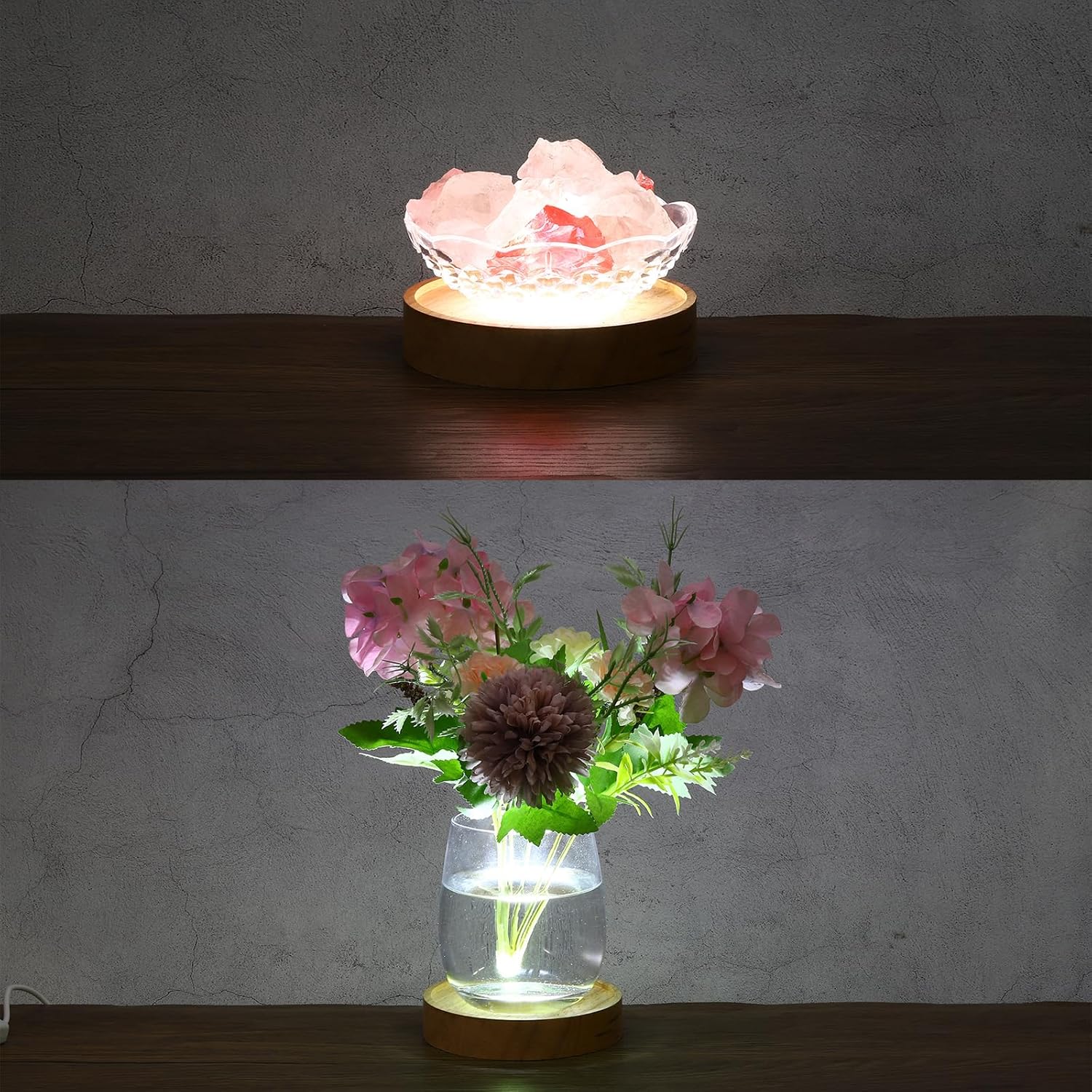 PATIKIL 4 Inch Wooden LED Light Base, Wood Light Display Base Stand Li