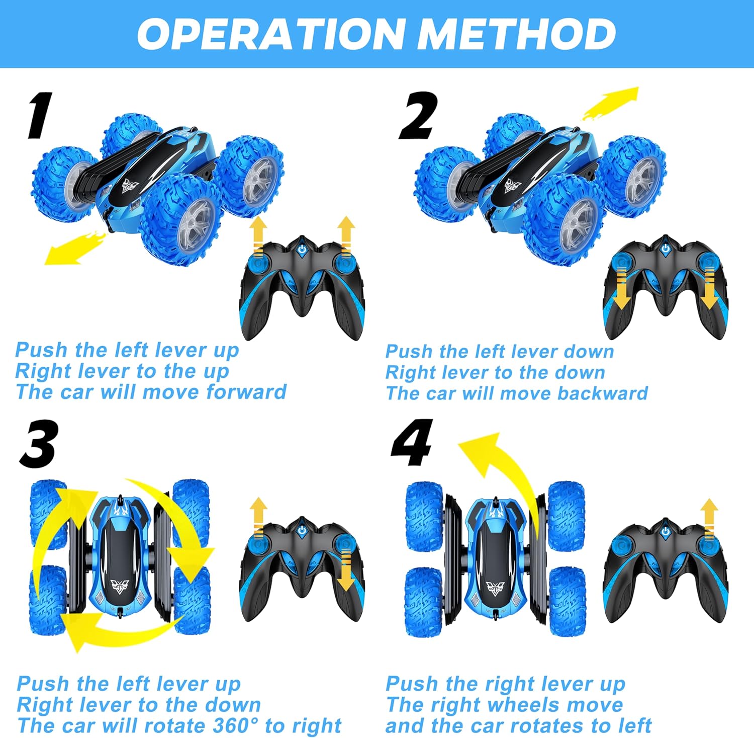 KKONES Remote Control Car, 2.4GHz Double Sided 360° Flips Rotating Ele