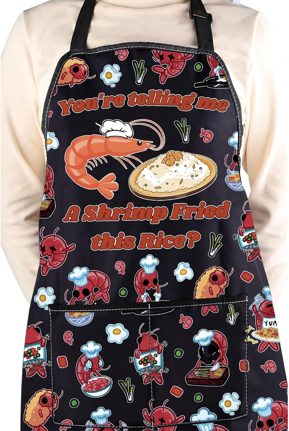 WCGXKO Funny Saying Inspired Kitchen Apron Humorous gift Shrimp Fried Rice Funny Gift for Shrimp Lover