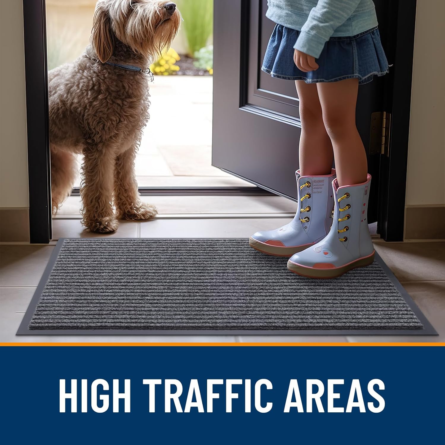 OLANLY Front Door Mat Indoor Outdoor Entrance, Waterproof Heavy Duty D