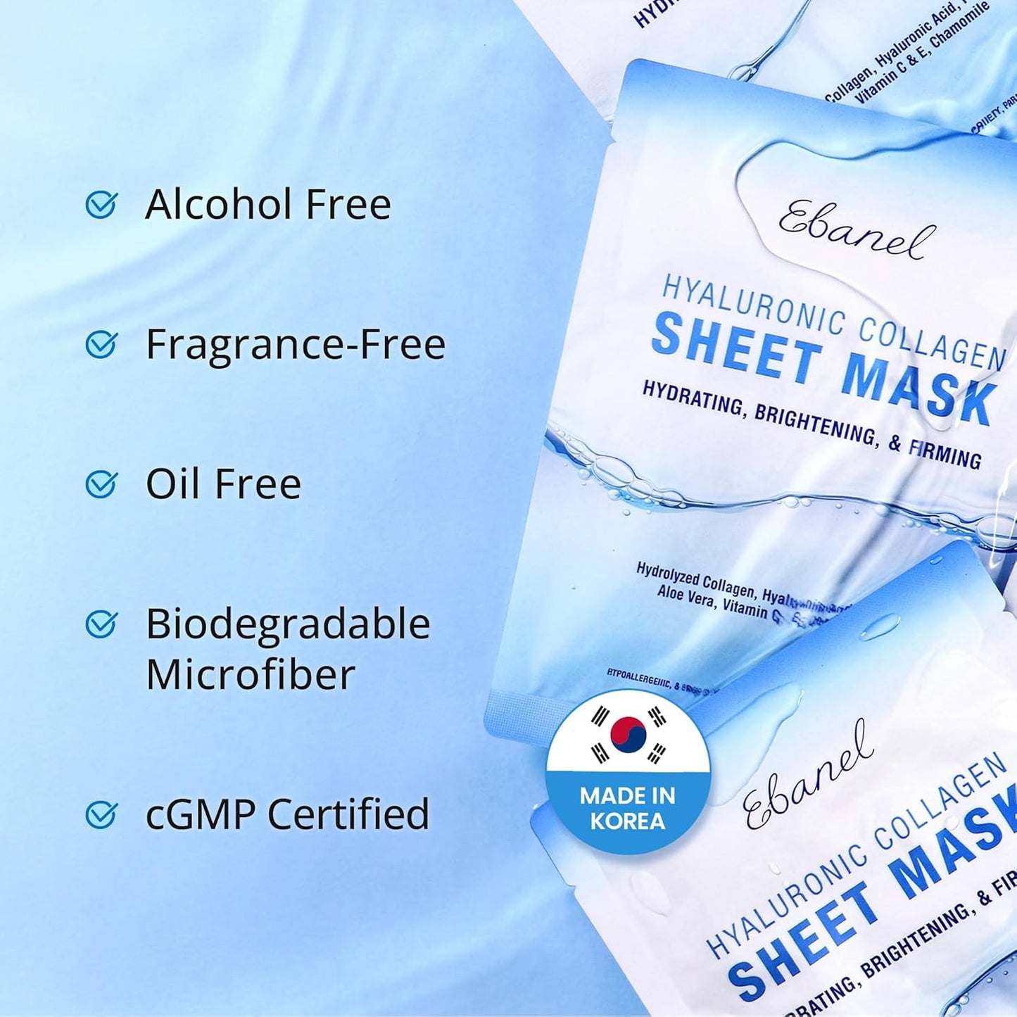 Ebanel 15 Pack Collagen Face Mask with Hyaluronic Acid, Vitamin C, Pep