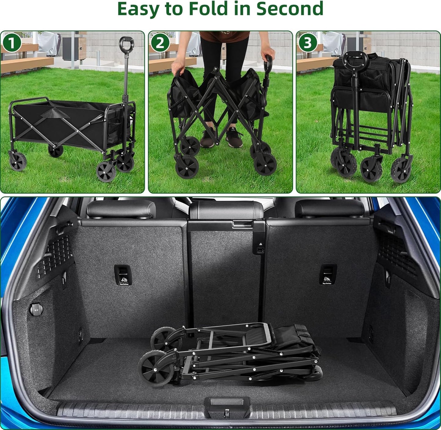 Collapsible Wagon Cart Foldable, Utility Pull Wagon, Portable Camp Garden Cart for Grocery, Camping, Shopping, Sports, Garden with Large Capacity