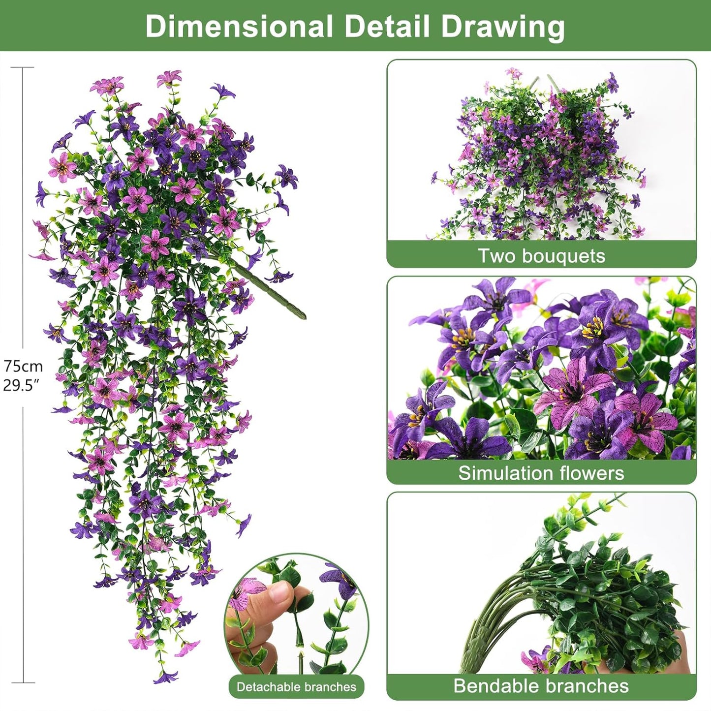 Artificial Fake Hanging Flowers Plants for Outdoor Spring Decoration,2