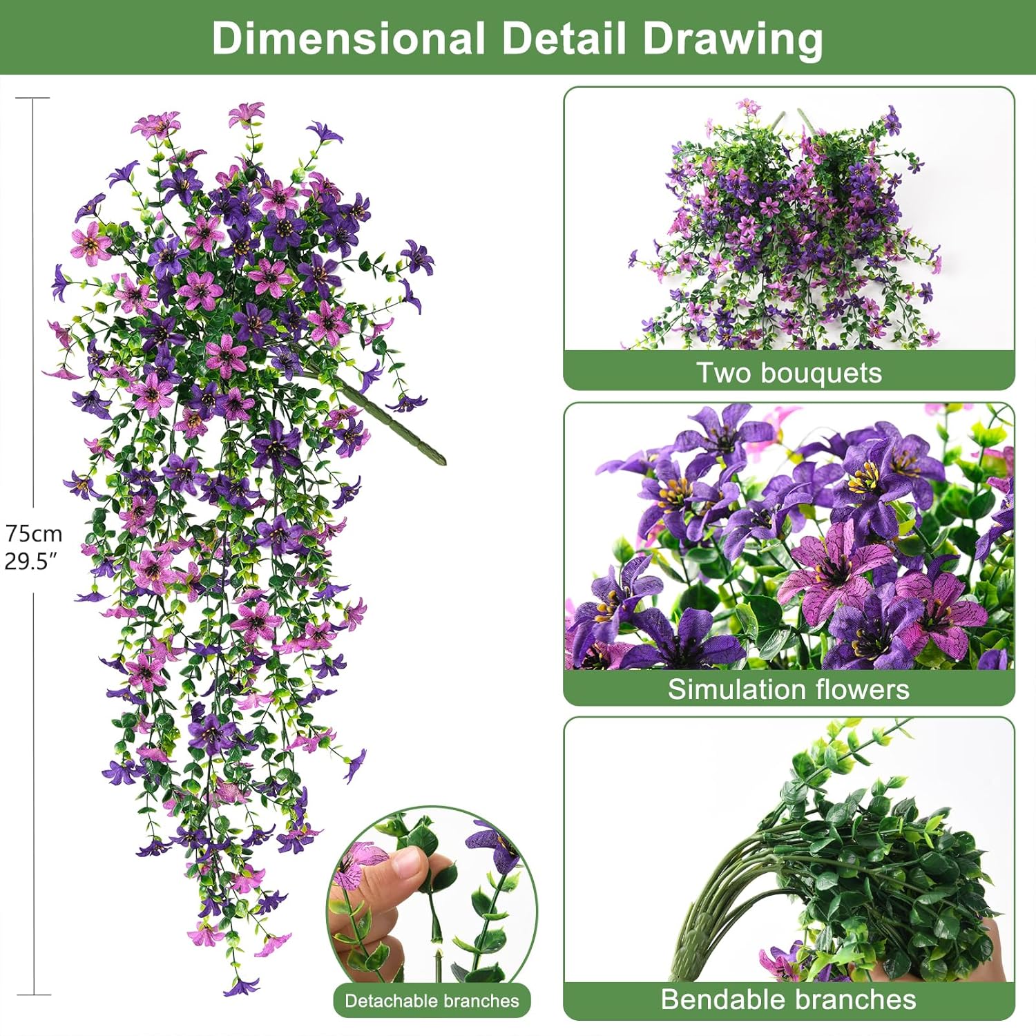Artificial Fake Hanging Flowers Plants for Outdoor Spring Decoration,2