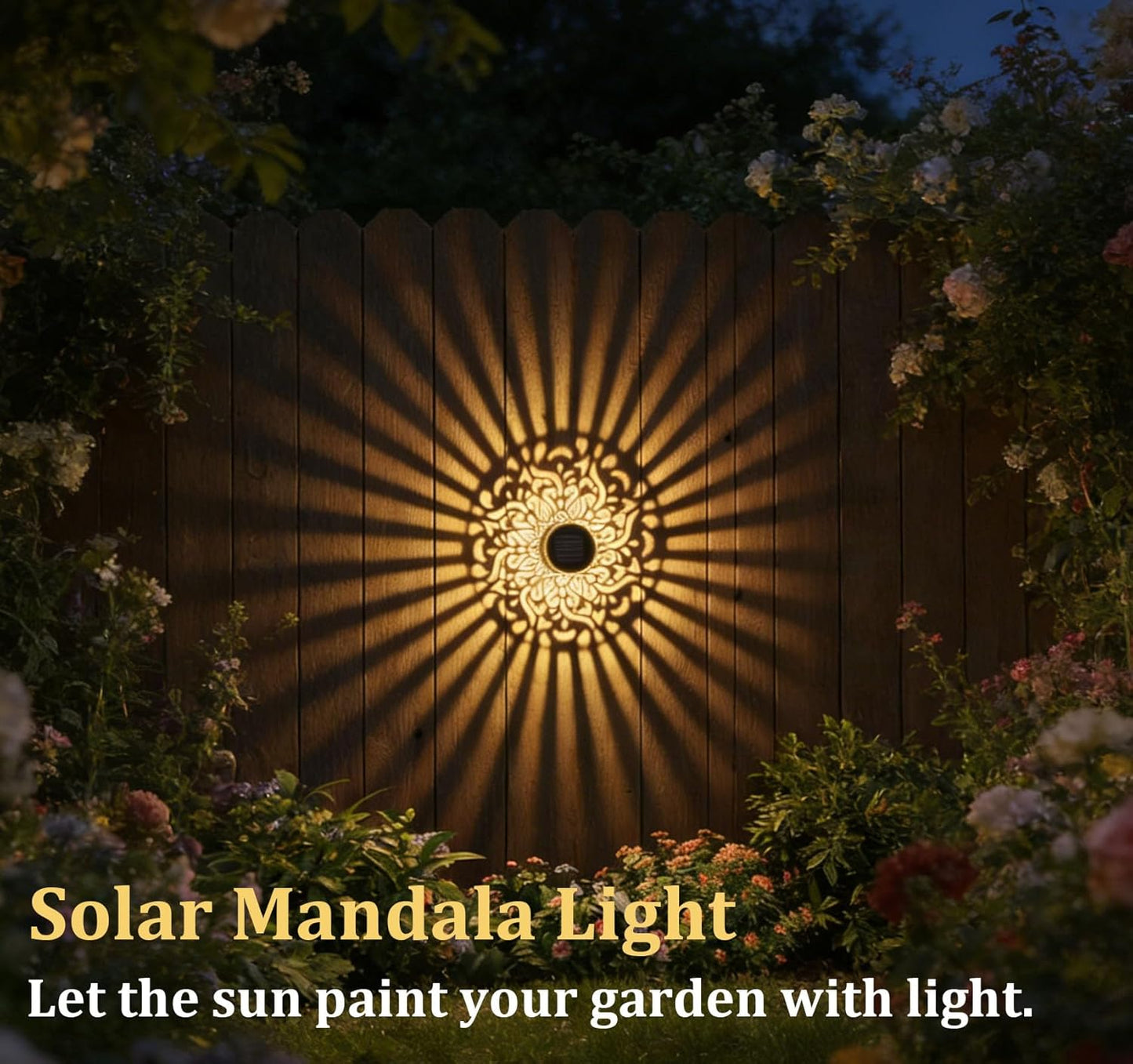 2Pcs Decorative Solar Mandala Lights, Metal Outdoor Waterproof Decorative Lights for Garden Patio Deck Steps, Solar Powered Wall Lantern for Yard Post & Front Door