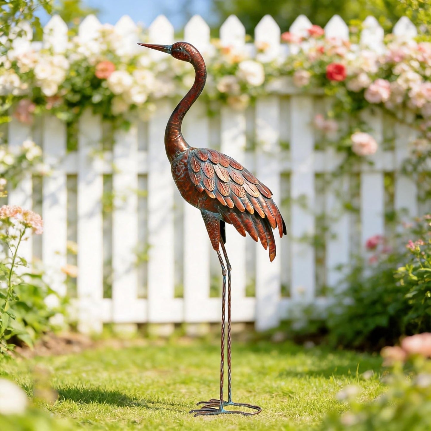 chisheen Outdoor Garden Crane Statues and Sculptures Metal Yard Art Statue for Garden Decoration Large Size