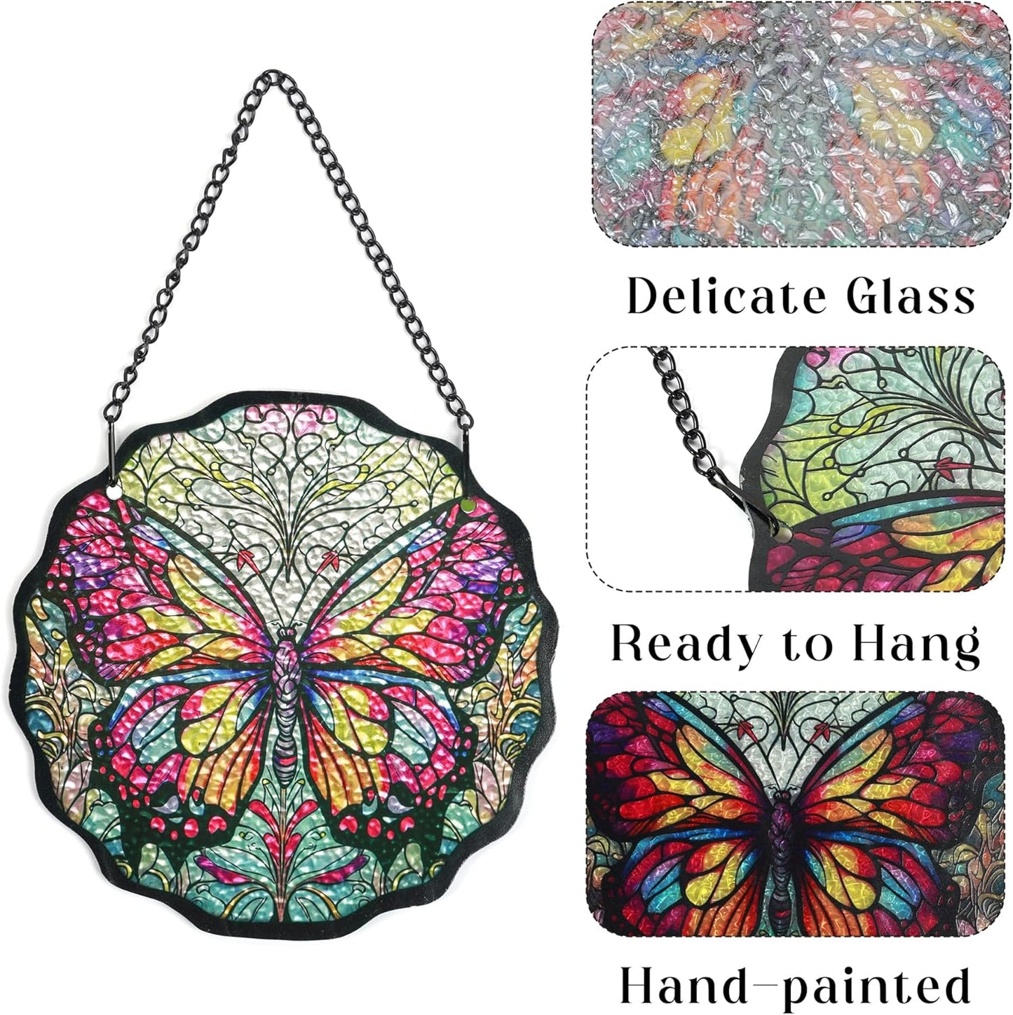 H&D HYALINE & DORA 6.5”Butterfly Stained Glass Window Hanging Butterfly Suncatchers for Window Hanging Stained Glass Panels Wall Art Decor Gifts for Women
