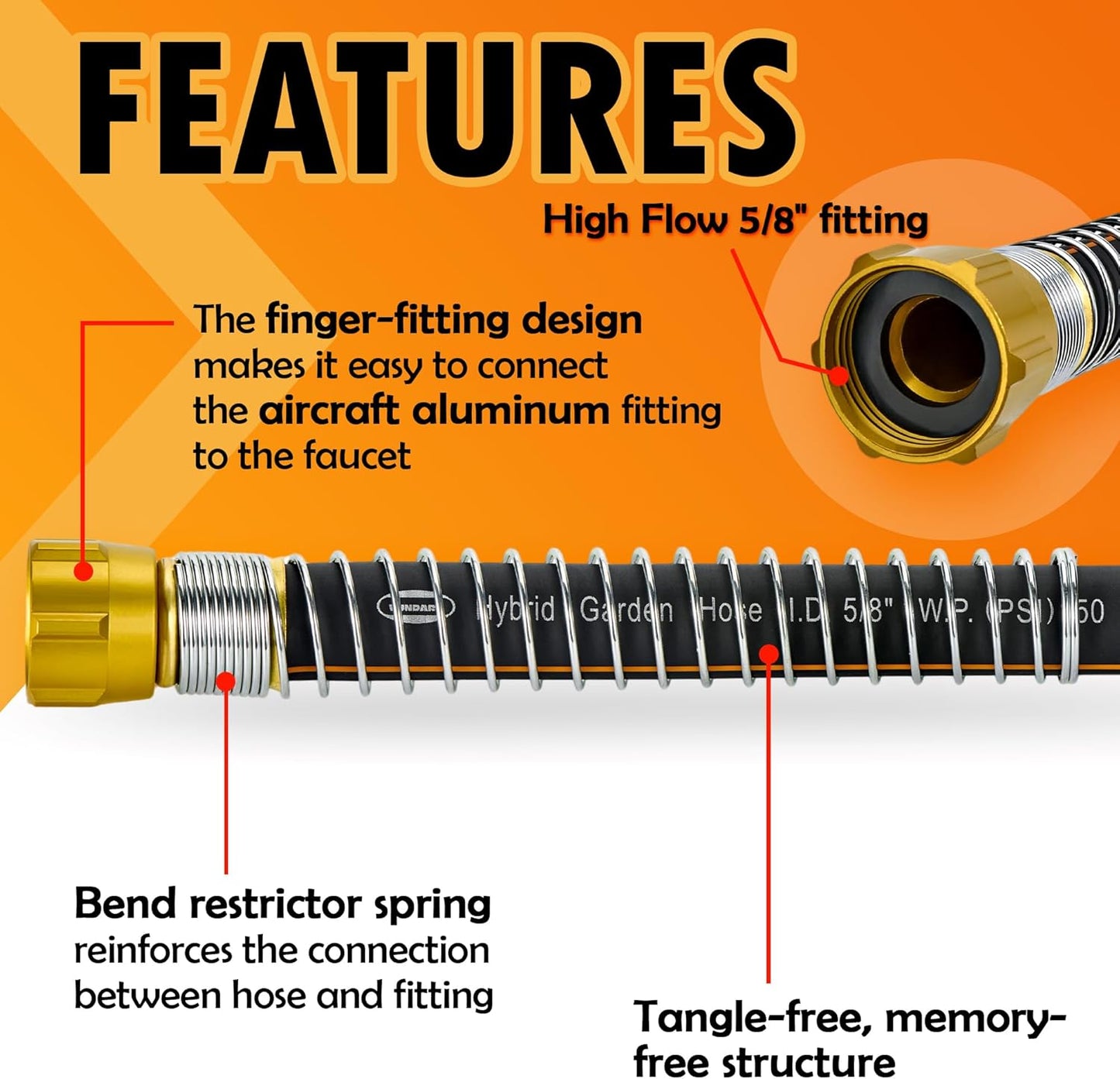 5/8 in. × 75 ft. High Flow Heavy Duty Garden Hose Flexible Hybrid Rubb